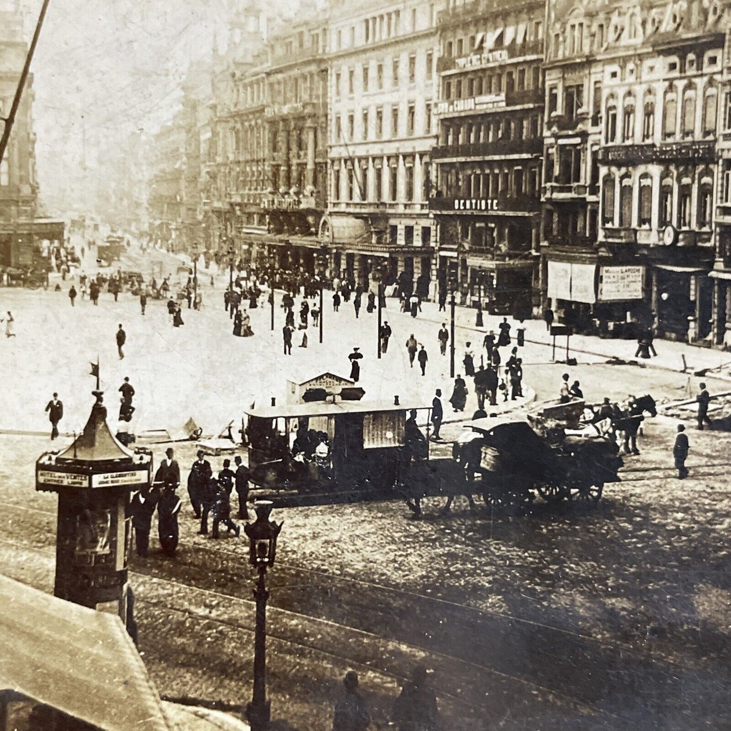 Antique 1903 The Main Street In Brussels Belgium Stereoview Photo Card P5123