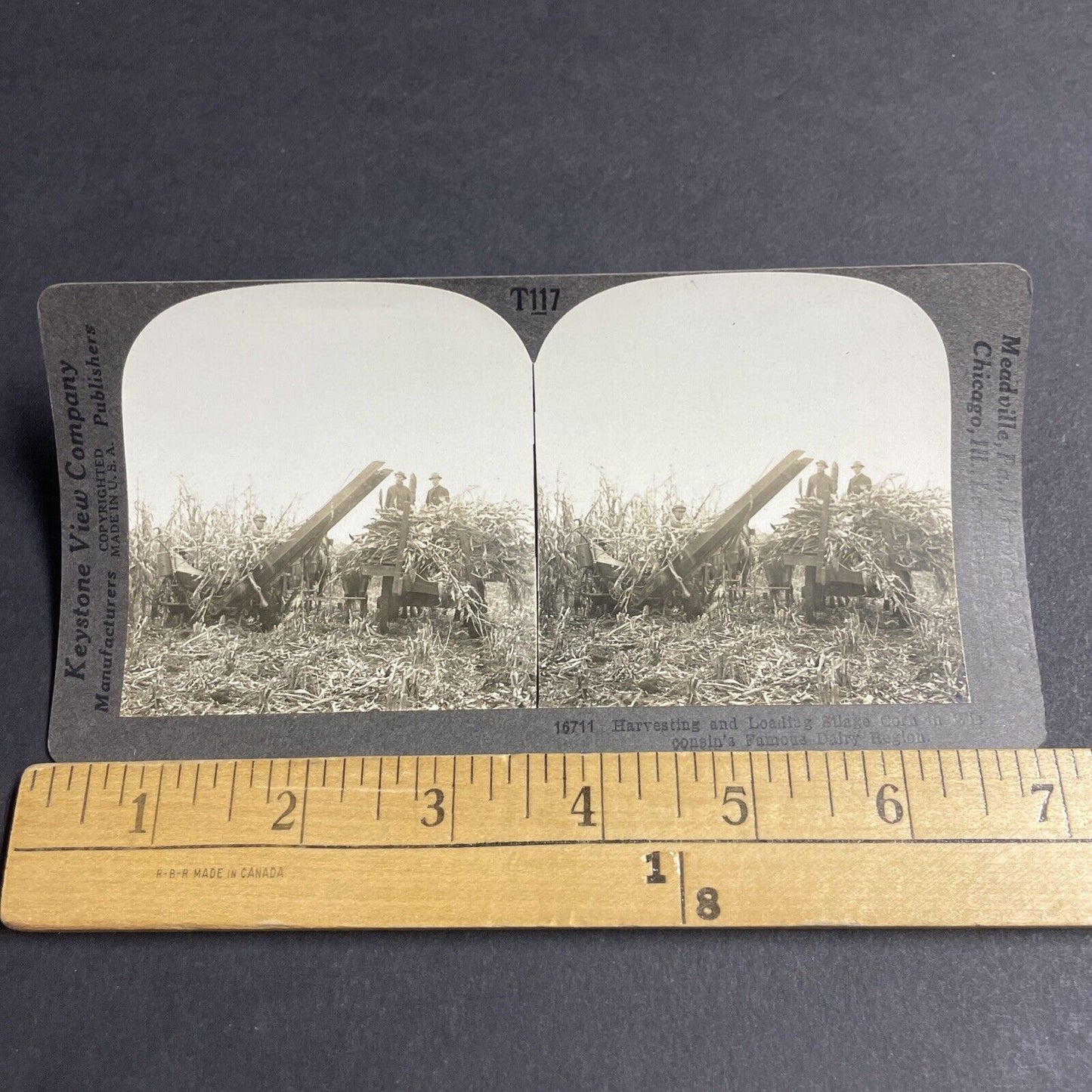 Antique 1910s Primitive Corn Harvesting Machine WI Stereoview Photo Card P4865