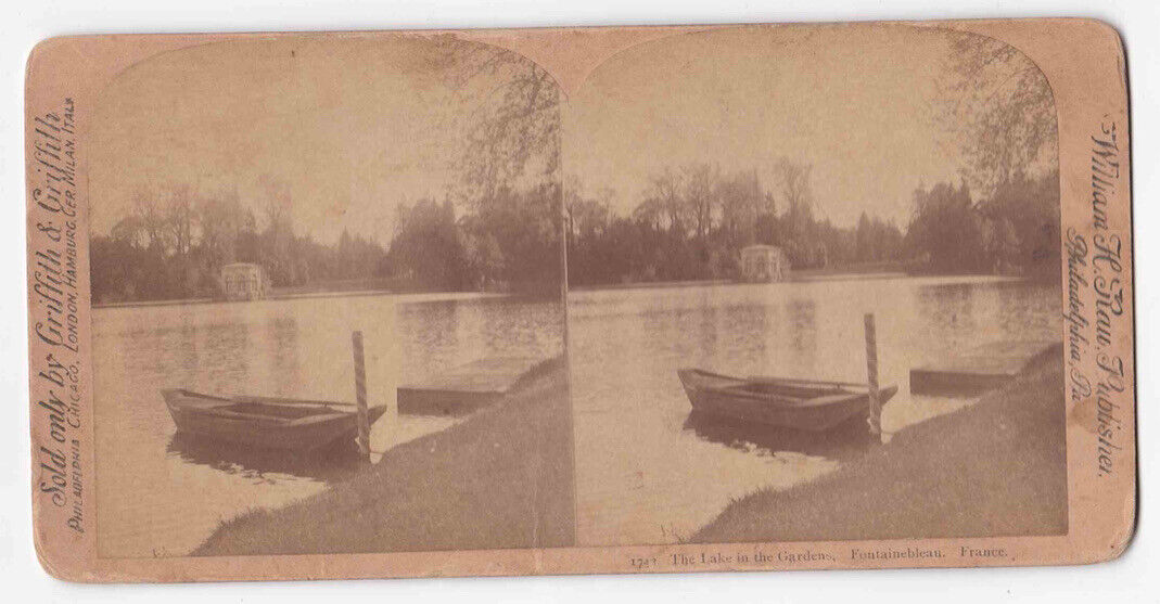 Antique 1880s The Lake In The Gardens, Fontainebleau, France Photo Card P082