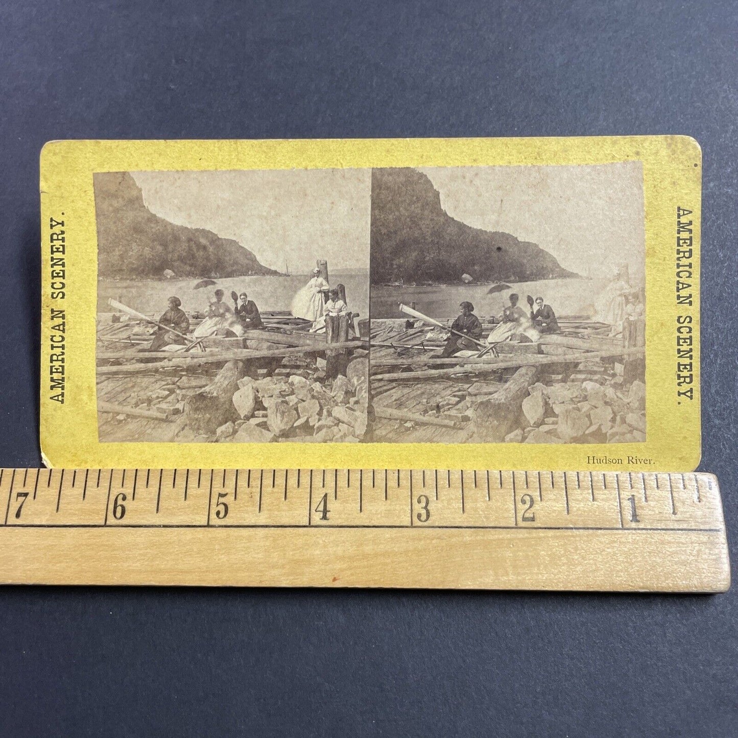 Antique 1870s Wealthy Women On Hudson River NY Stereoview Photo Card P1980-11