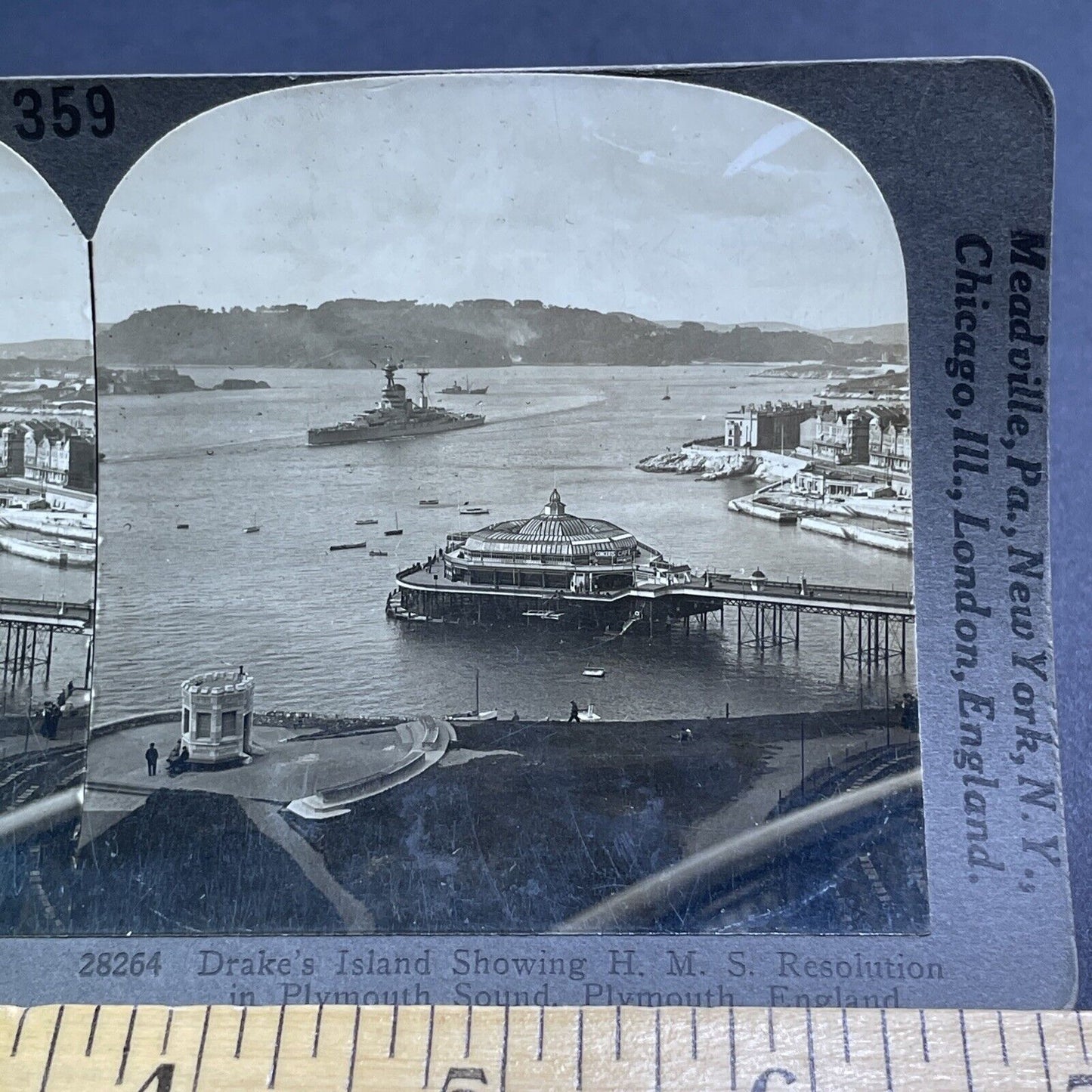 Antique 1917 HMS Resolution Ship Plymouth Sound UK Stereoview Photo Card P1932