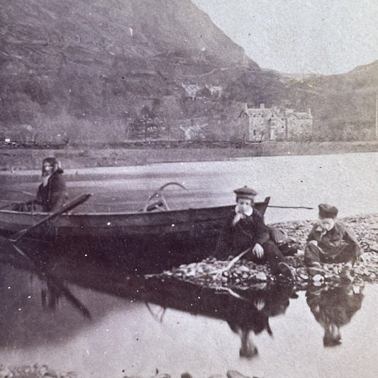 Antique 1862 Children Play At Lake Grasmere UK Stereoview Photo Card P1418