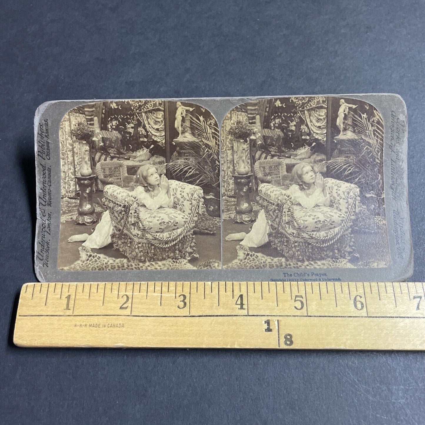 Antique 1903 Girl Child Says Her Prayers Stereoview Photo Card P4325