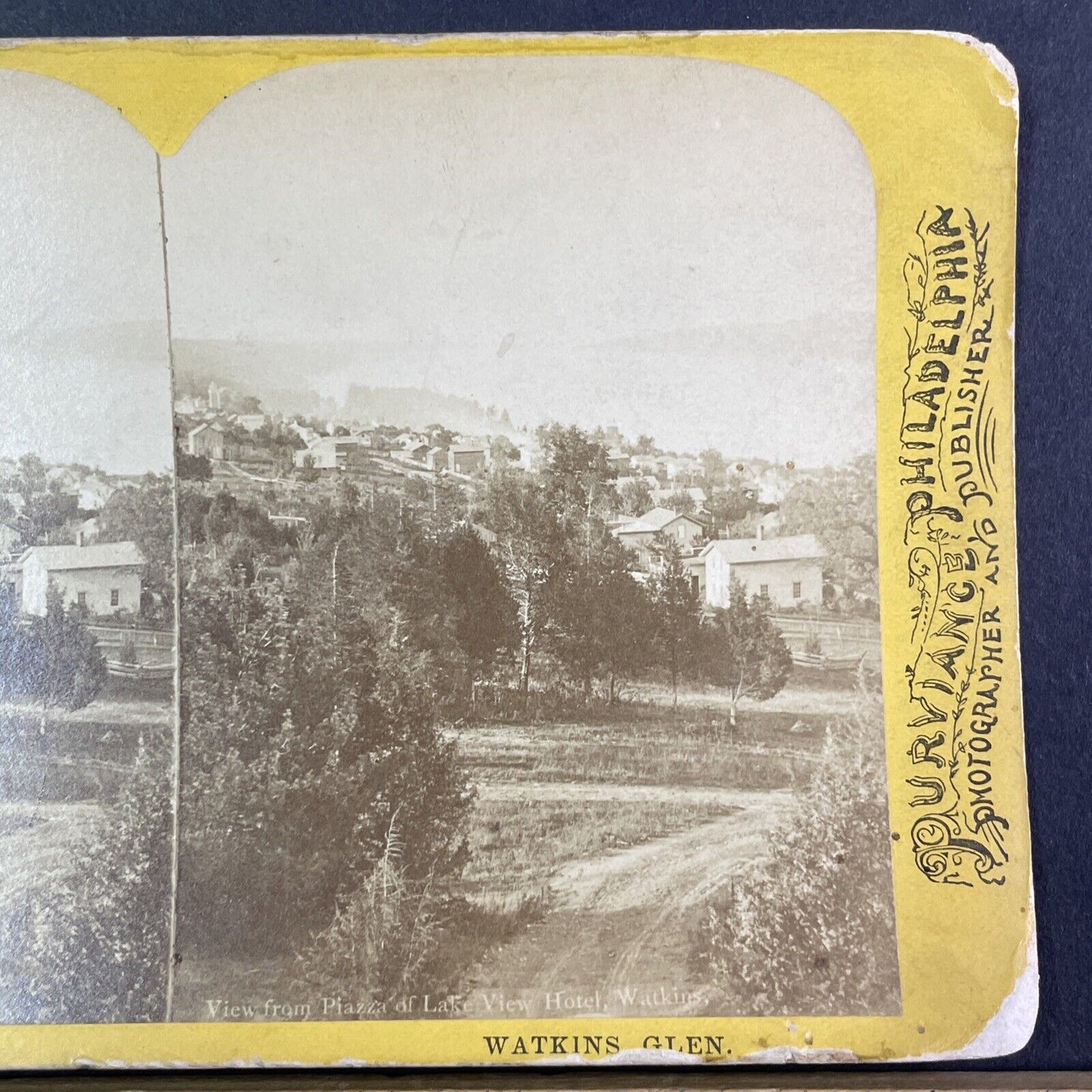 Lehigh Valley Railroad Stereoview City View Watkins Glen Antique c1870s Y2170