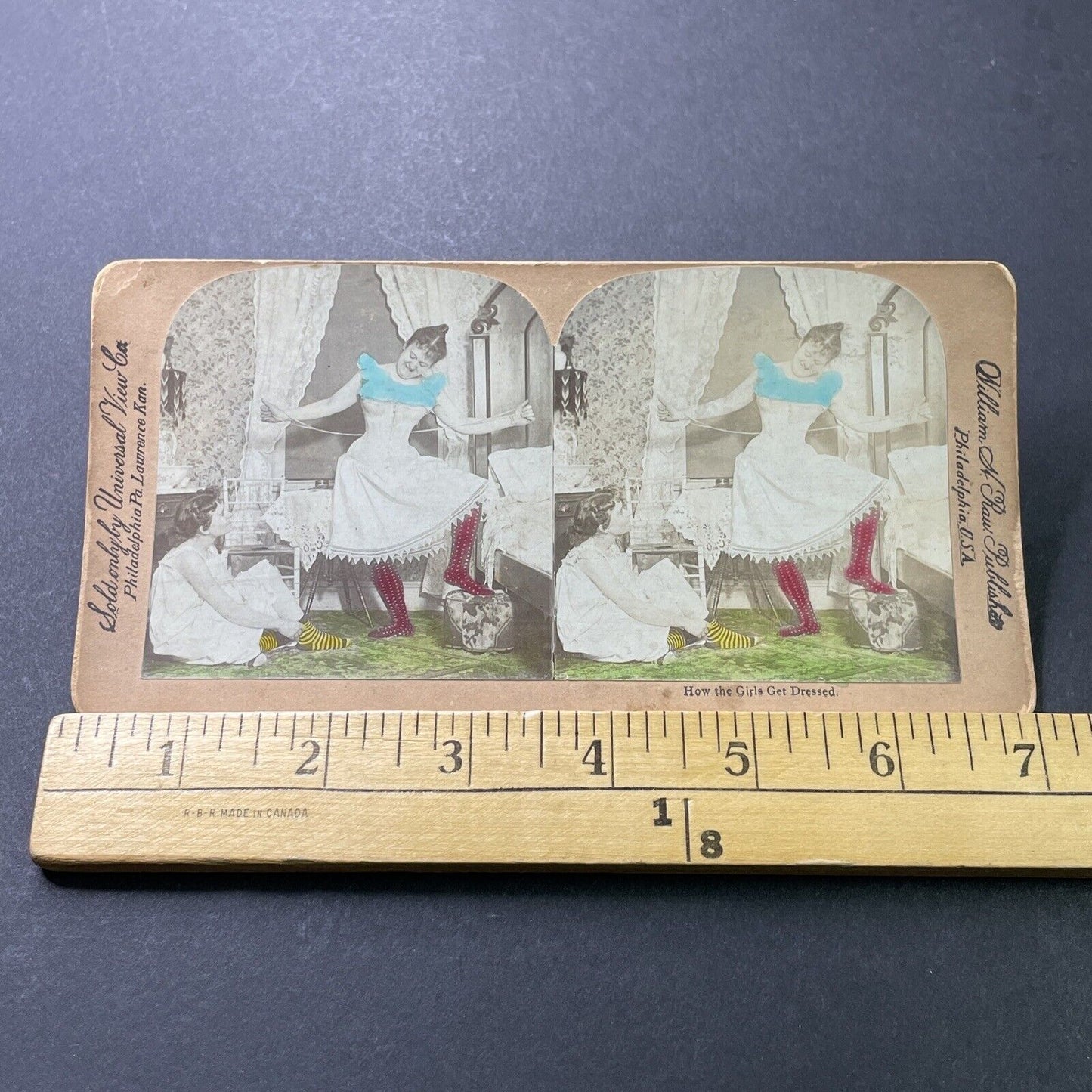 Antique 1890s Women Tying On Their Corsets Stereoview Photo Card P4001