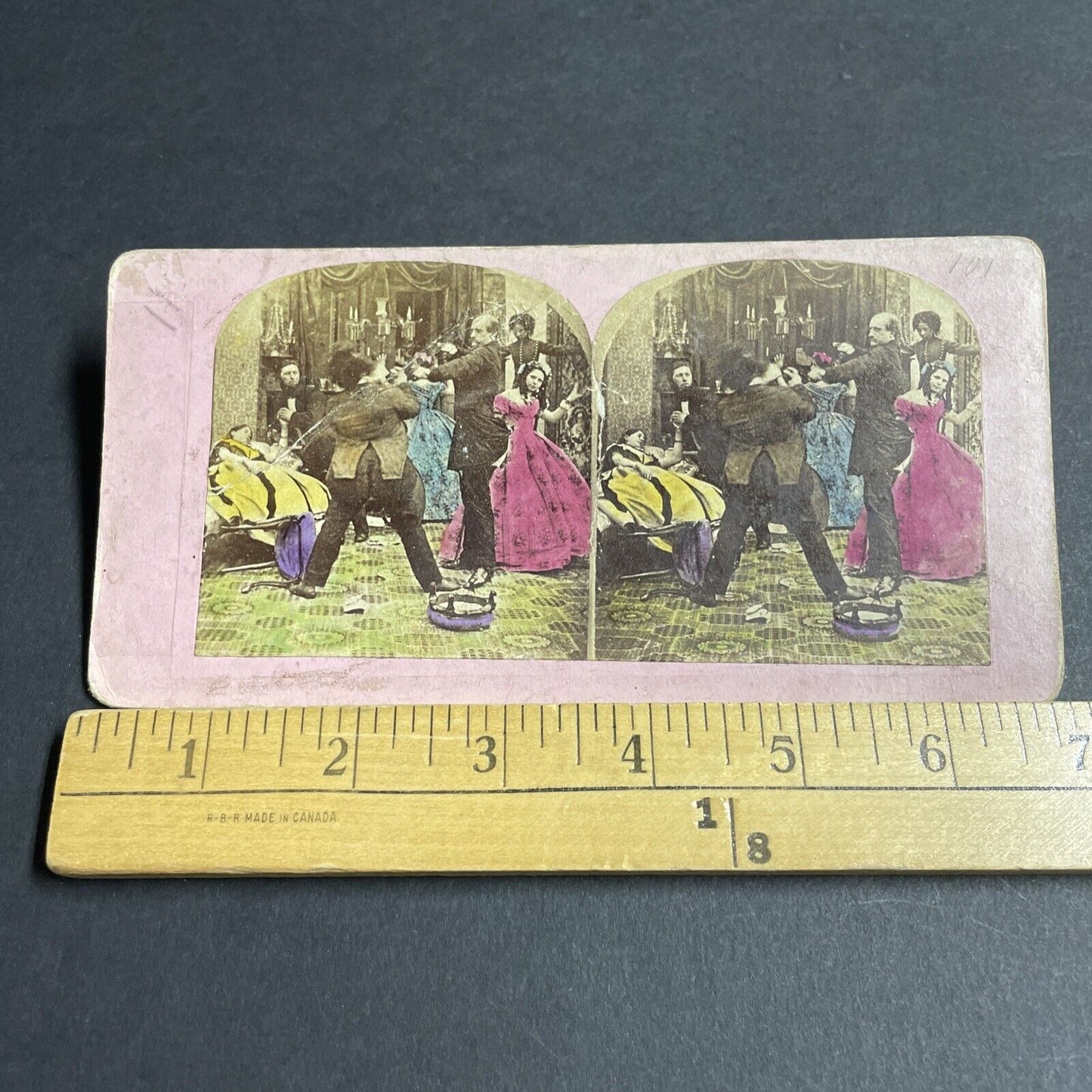 Antique 1860s Man Stabs Intruder In House Stereoview Photo Card P4718