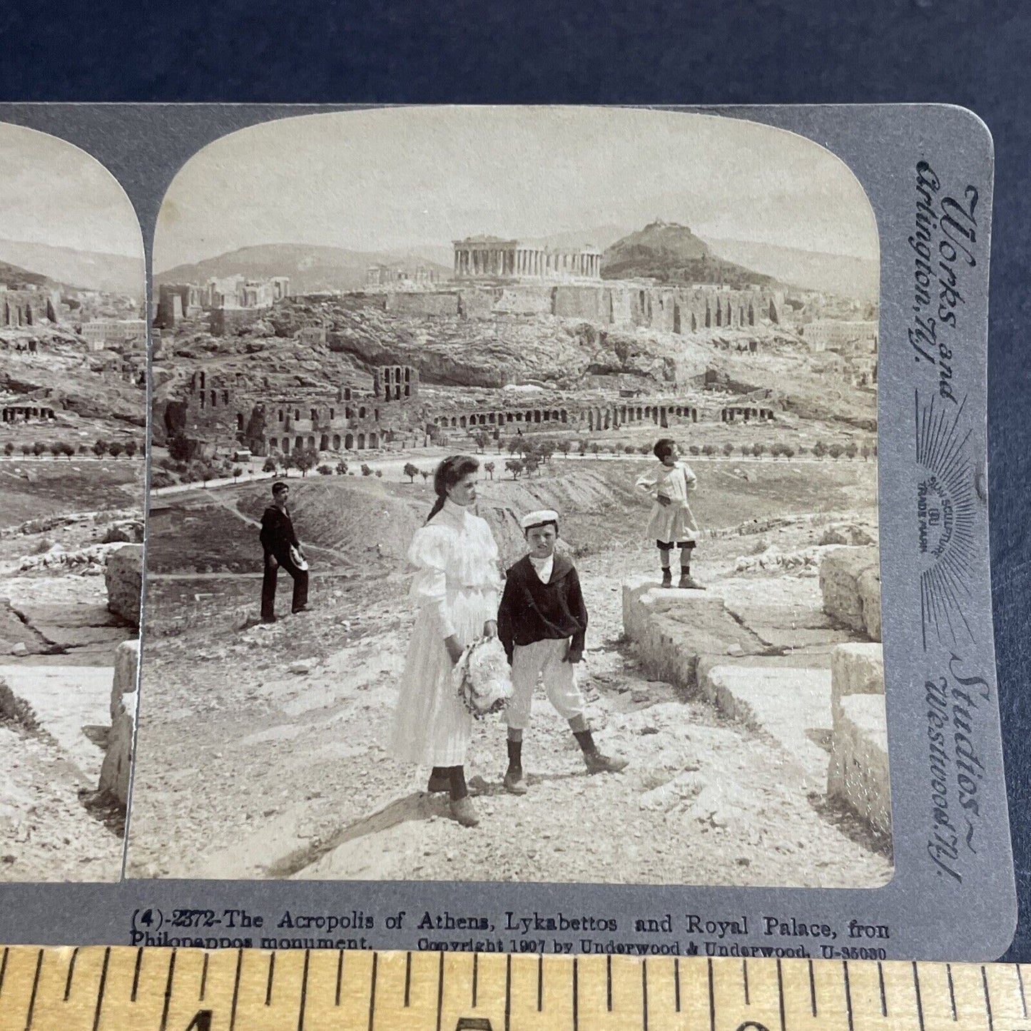 Antique 1907 Children In Traditional Greek Clothing Stereoview Photo Card P4402