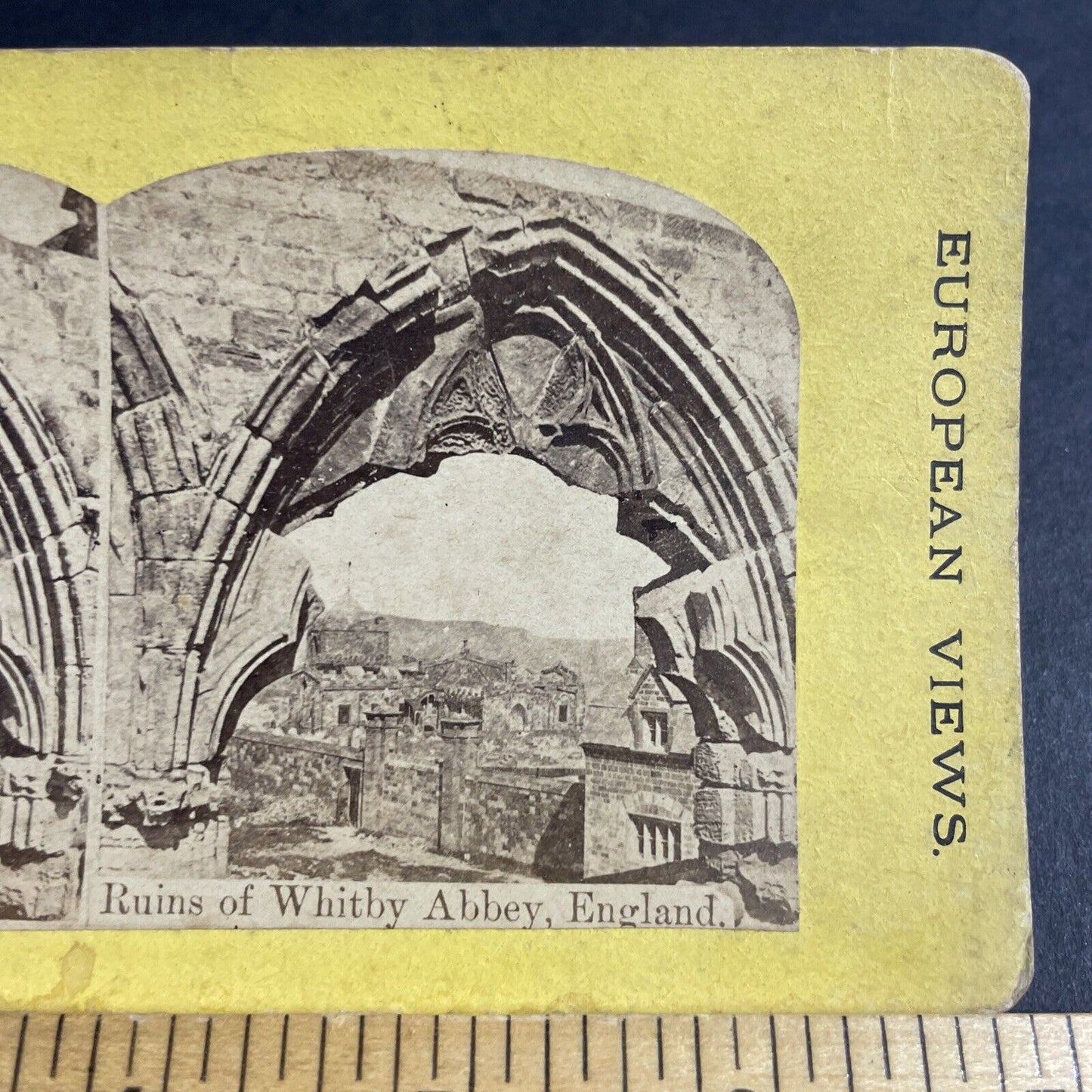 Antique 1870s Whitby Abeey Church Cathedral England Stereoview Photo Card P4611