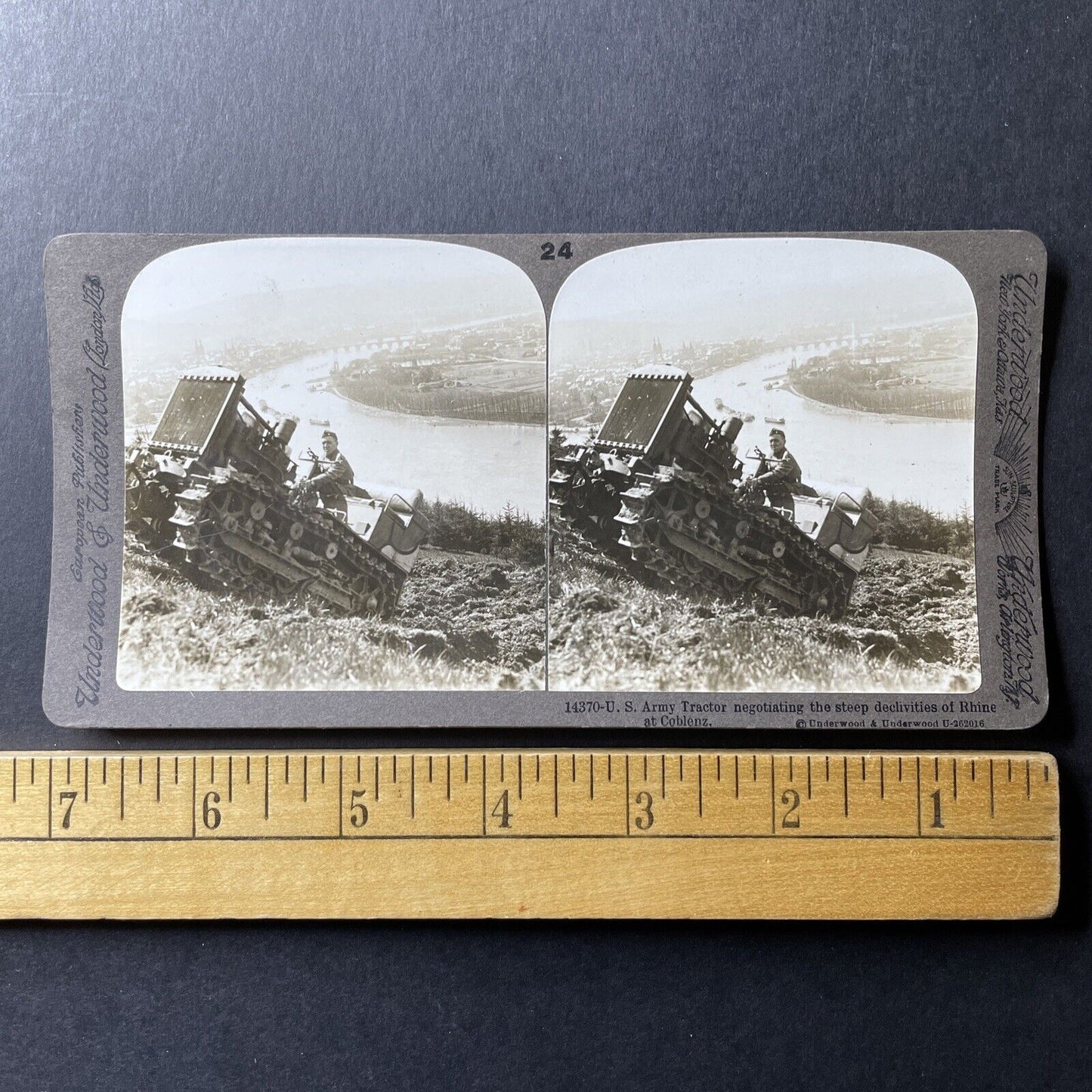 Antique 1918 US Army Tractor WW1 Coblenz Germany Stereoview Photo Card P1002