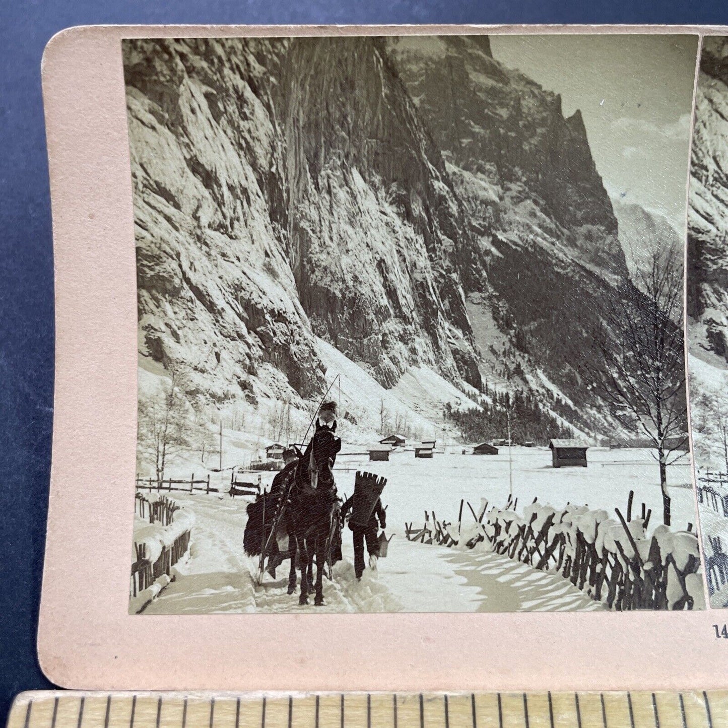 Antique 1901 Winter Sleigh Ride Swiss Alps Stereoview Photo Card P3938