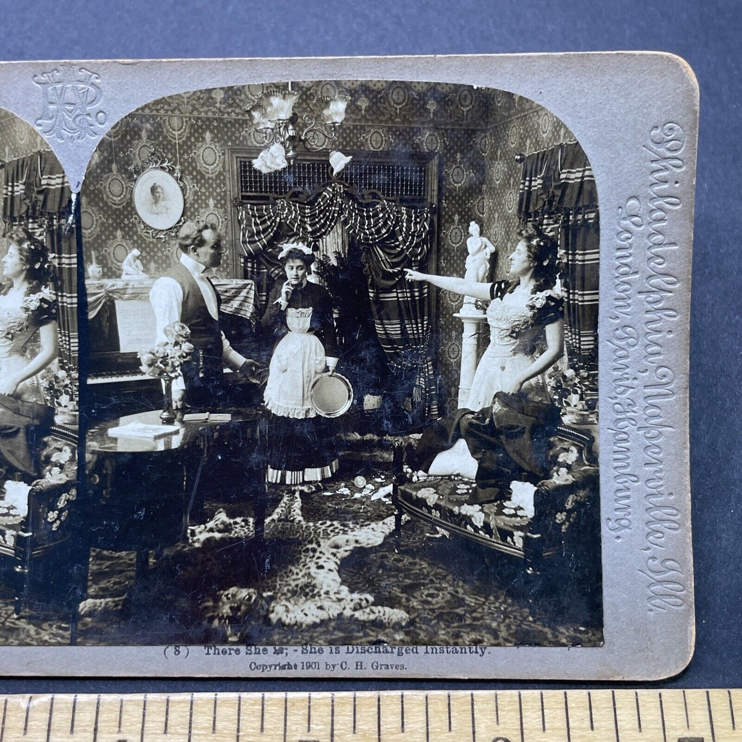 Antique 1901 Woman Accuses Man Of Affair With Maid Stereoview Photo Card P2575