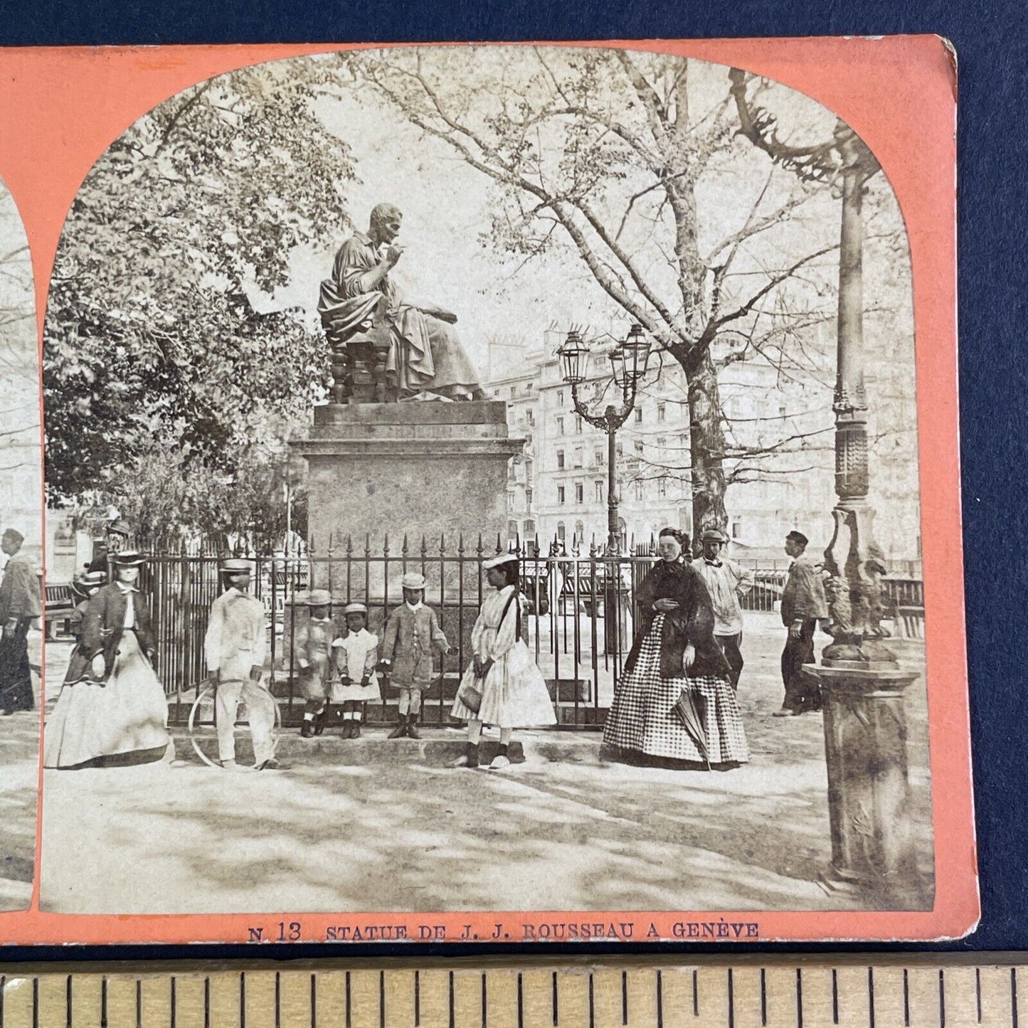 Jean-Jacques Rousseau Island Stereoview Geneva Switzerland Antique c1875 X3603