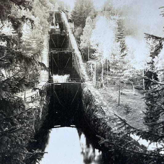 Antique 1919 Vrangfoss Locks Telemark Canal Norway Stereoview Photo Card P1946