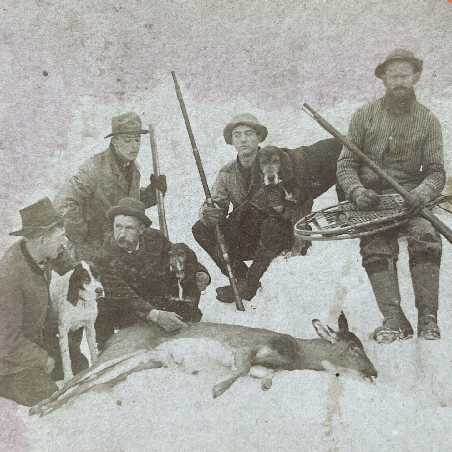 Antique 1892 Men Hunt Winter Deer Littleton NH Stereoview Photo Card P2843