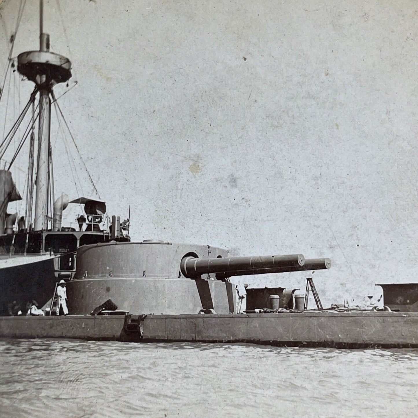 USS Puritan Naval Monitor Gunship Boat US Navy Stereoview Antique c1898 X4090