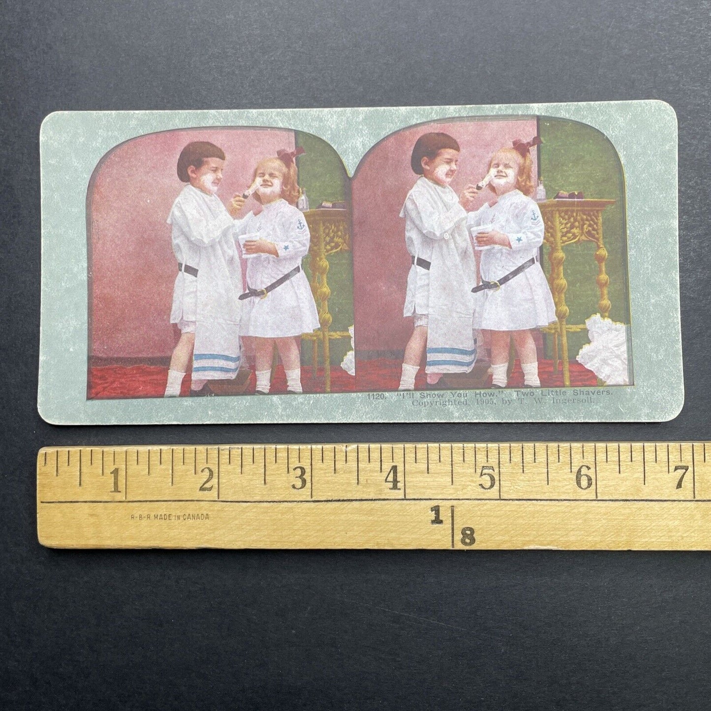 Antique 1905 Boy And Girl Play With Shaving Cream Stereoview Photo Card P1246