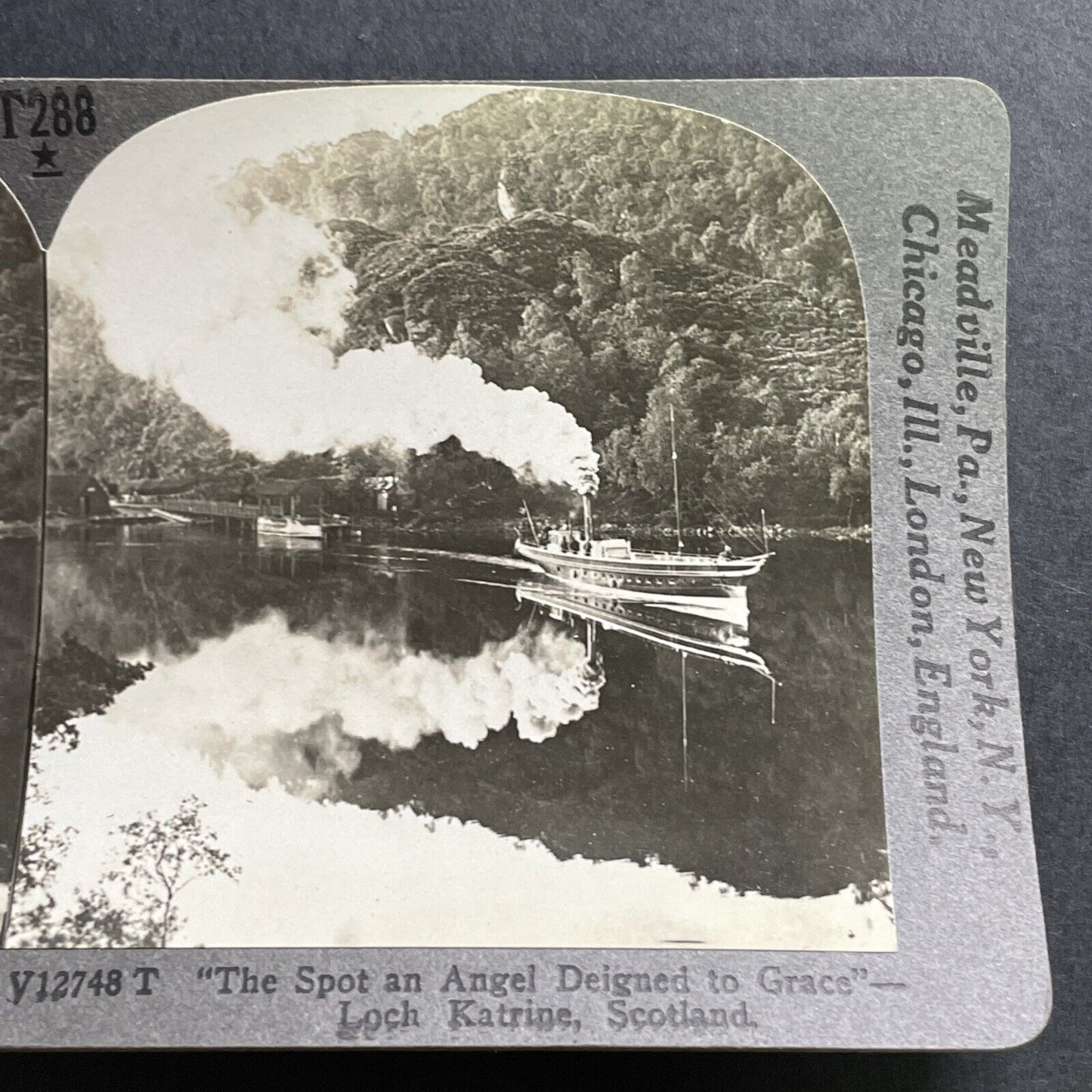 Antique 1909 A Steam Ferry Loch Katrine Scotland Stereoview Photo Card P1576