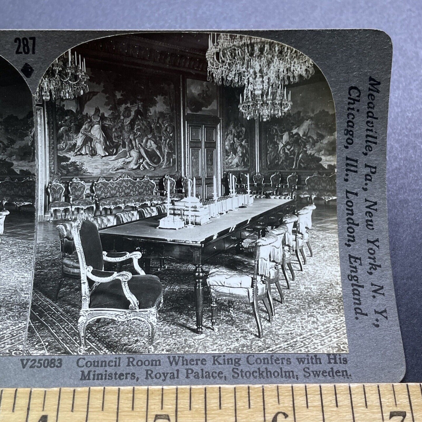 Antique 1920s Royal Council Room Stockholm Sweden Stereoview Photo Card V3004