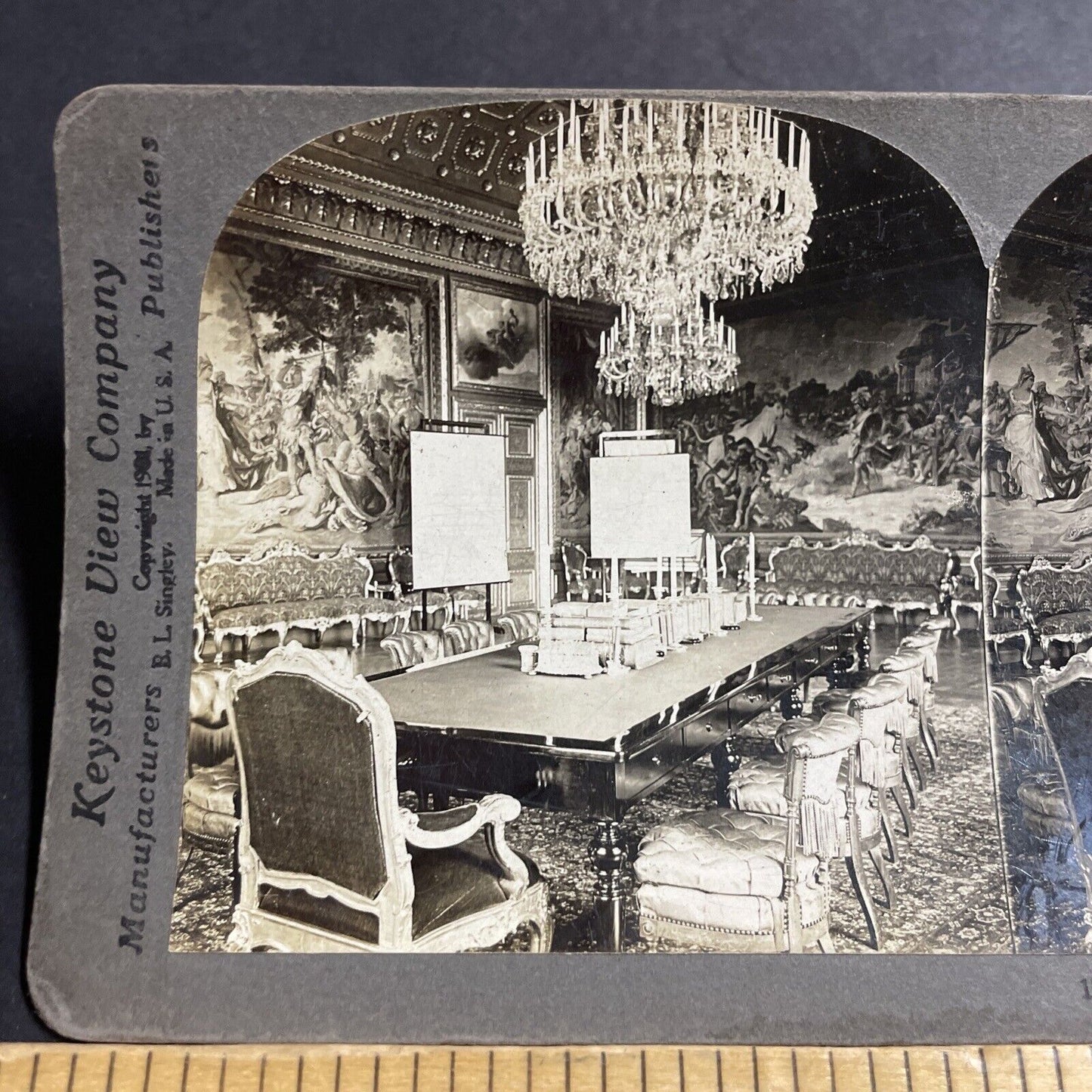 Antique 1901 Council Room Royal Palace Stockholm Stereoview Photo Card P5517