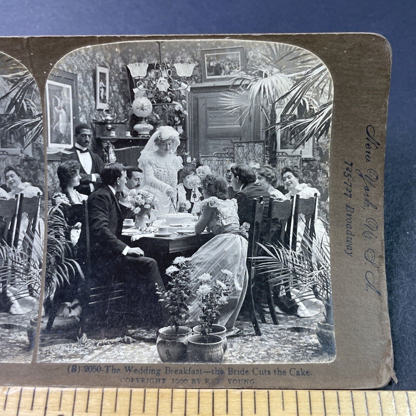 Antique 1900 Bride Cuts Wedding Cake Stereoview Photo Card P2904