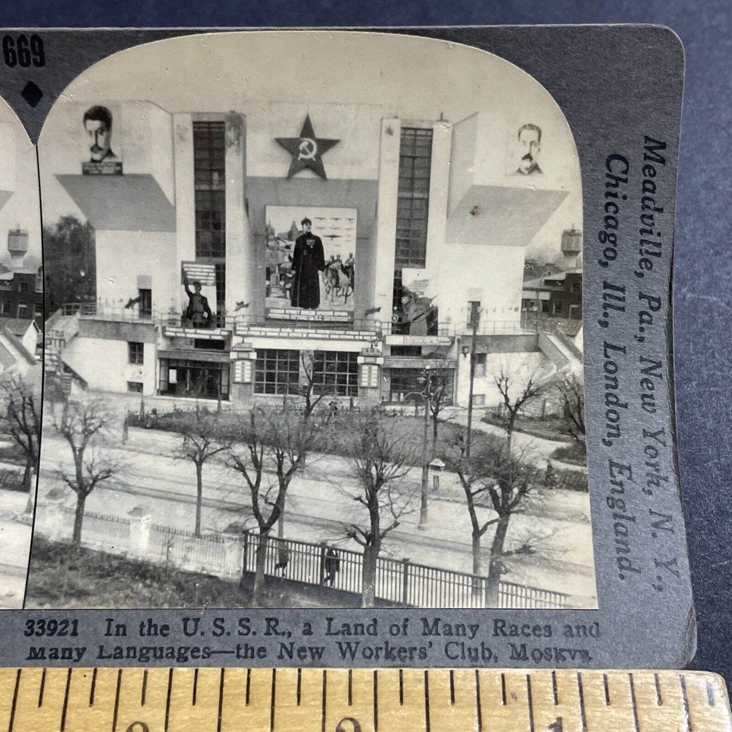 Antique 1930s The Josef Stalin Workers Building Stereoview Photo Card P4978