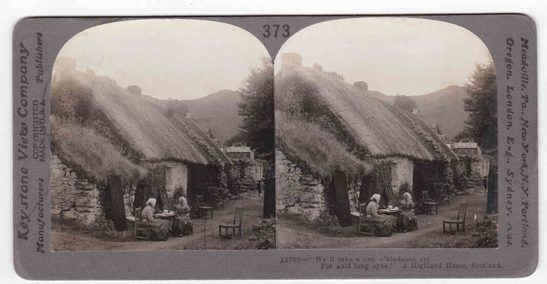 Antique 1903 Highland Croft Houses Grass Thatched Roof Scotland Stereo Card P137