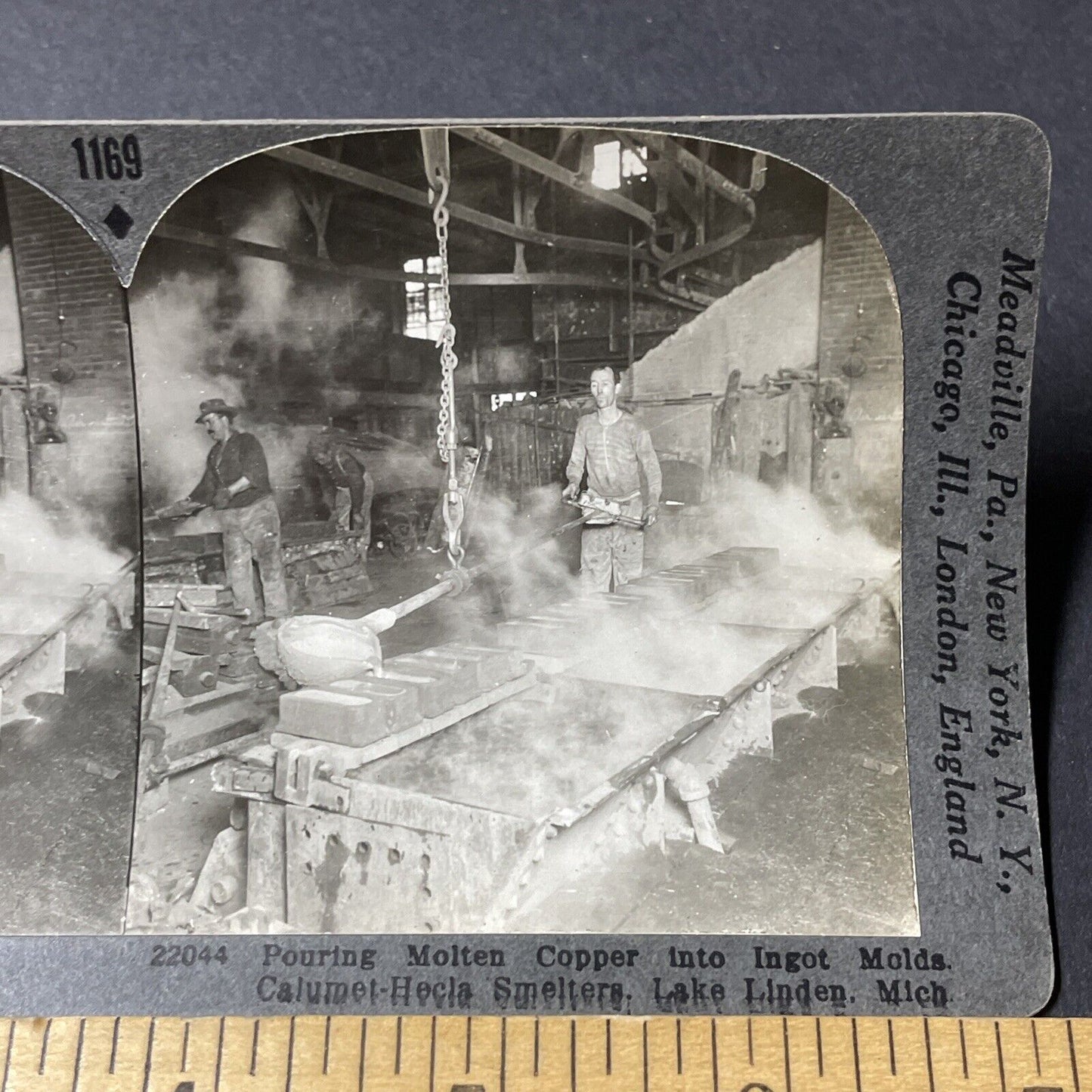 Antique 1910s Copper Foundry Lake Linden Michigan Stereoview Photo Card V2615