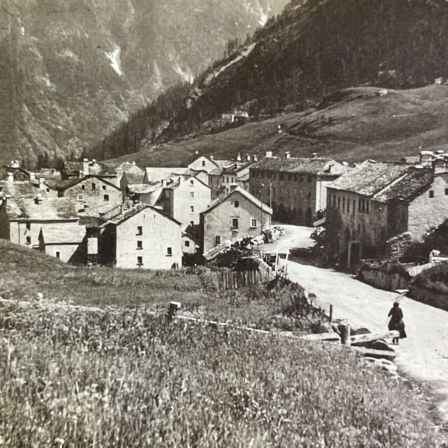 Antique 1905 Town Of Simplon Valais Switzerland Stereoview Photo Card P2105