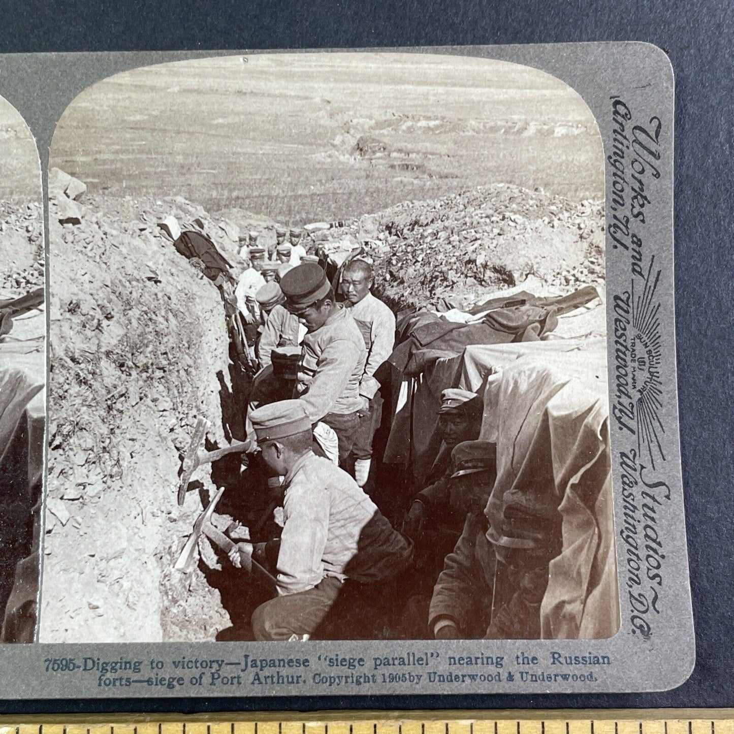 Japanese Trench Digging Stereoview Russo-Sino War Antique c1905 X4221