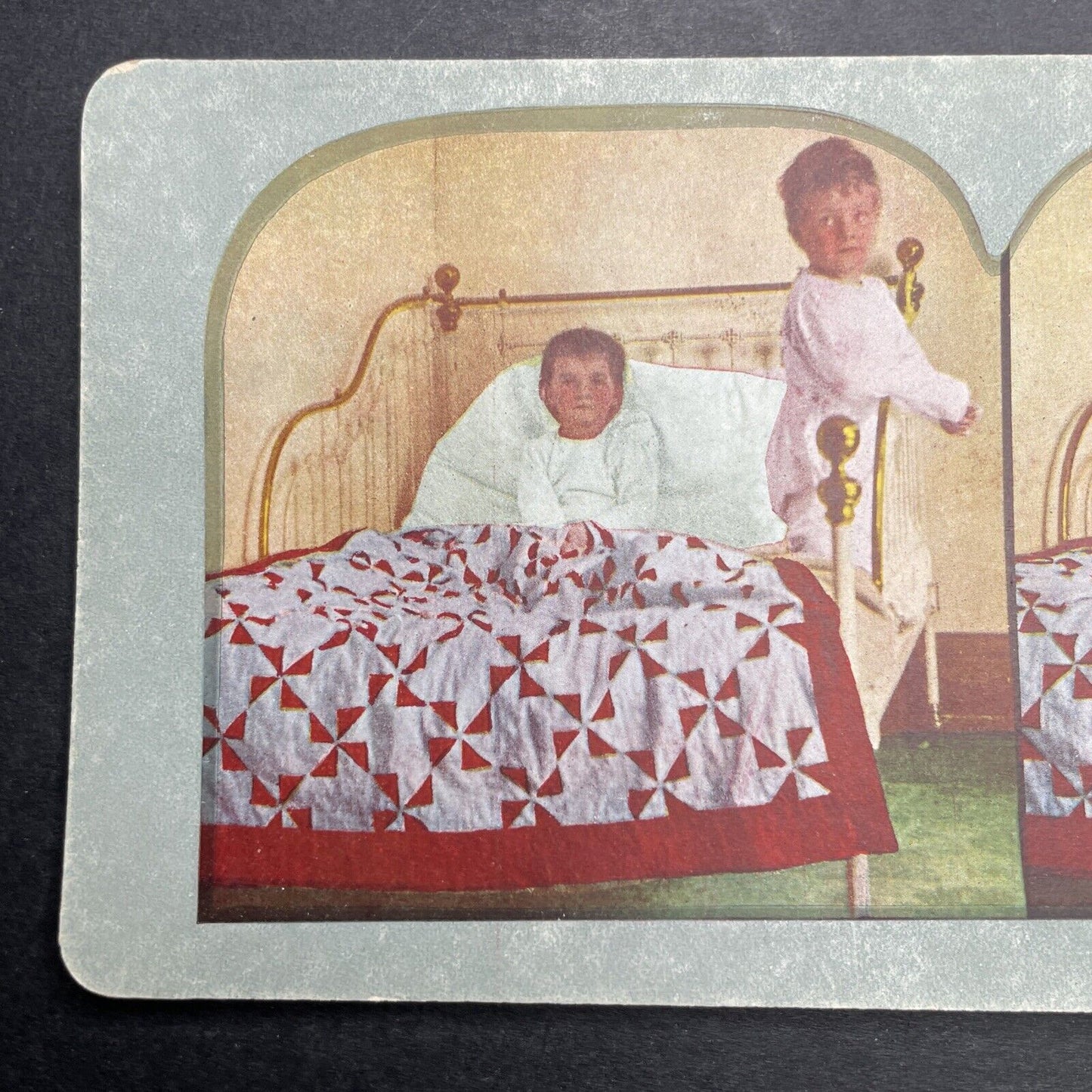 Antique 1892 Children Refusing To Go To Sleep Stereoview Photo Card P1237