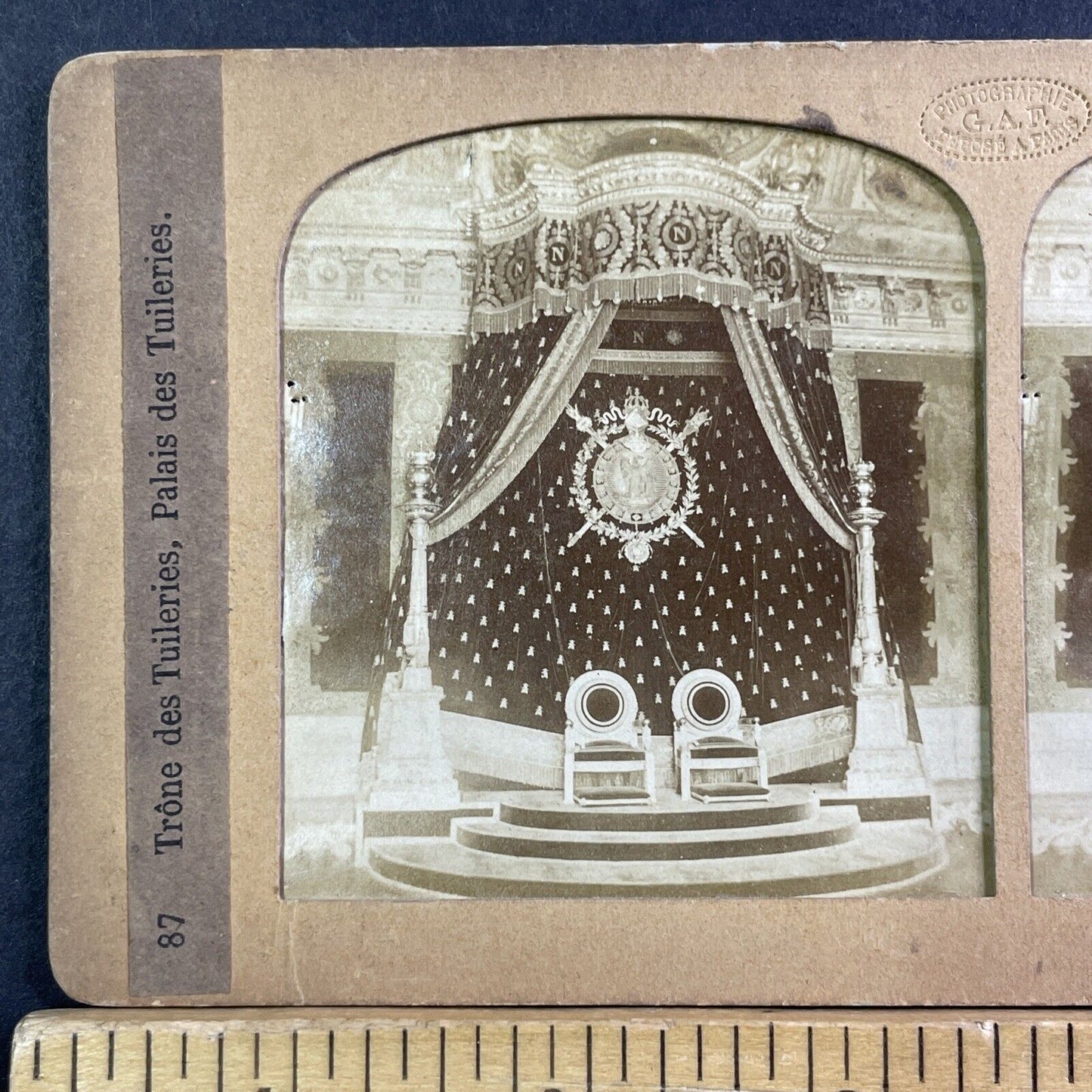 Tuilieres Throne Room Stereoview Florent Grau French Tissue Antique c1860 XT2133