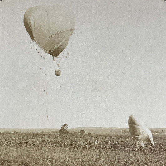 Antique 1905 Japanese Army War Balloon In China Stereoview Photo Card P1820