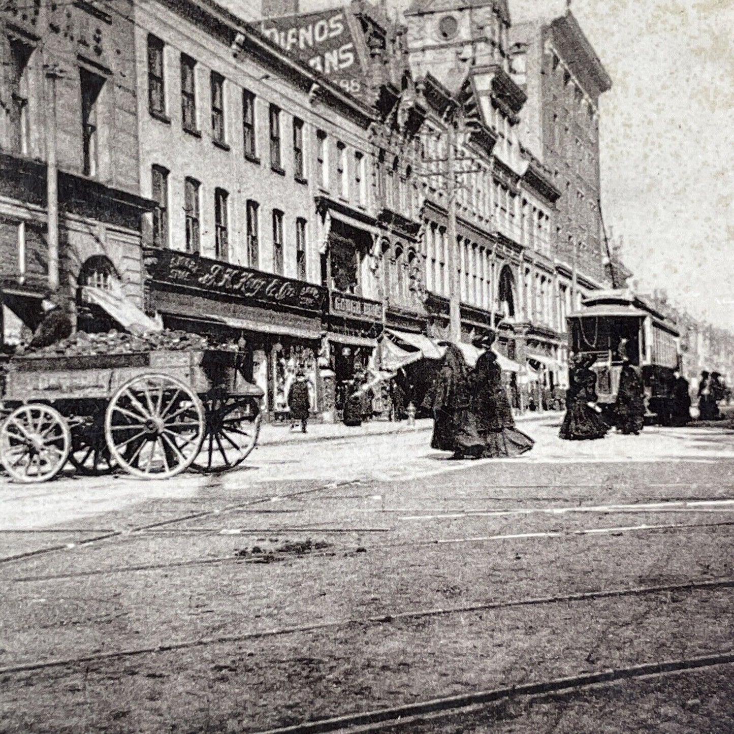 Yonge Street and Queen Street Stereoview Toronto Ontario Antique c1890s X4226