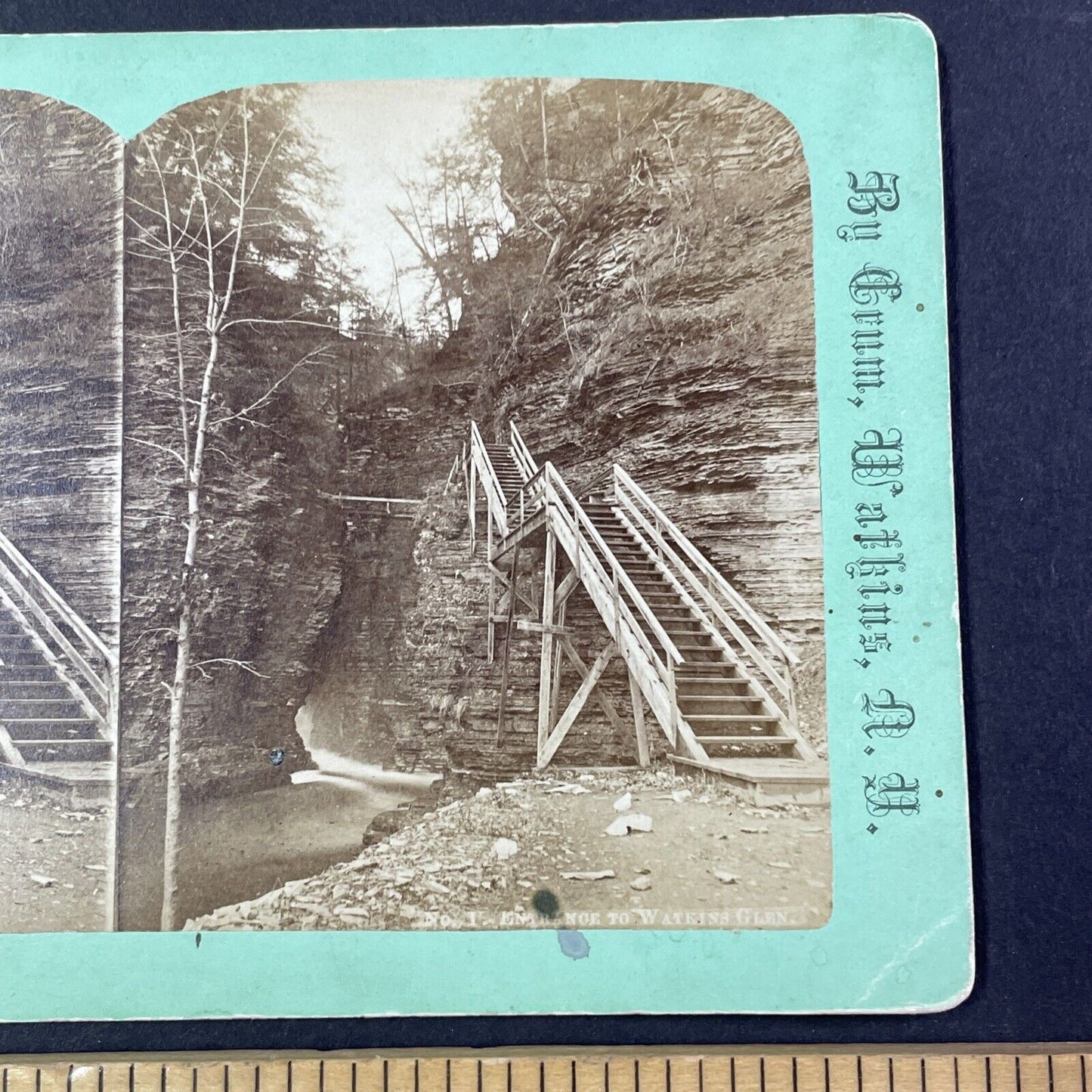 Watkins Glen Staircase New York Stereoview R.D. Crum Antique c1870s Y1765