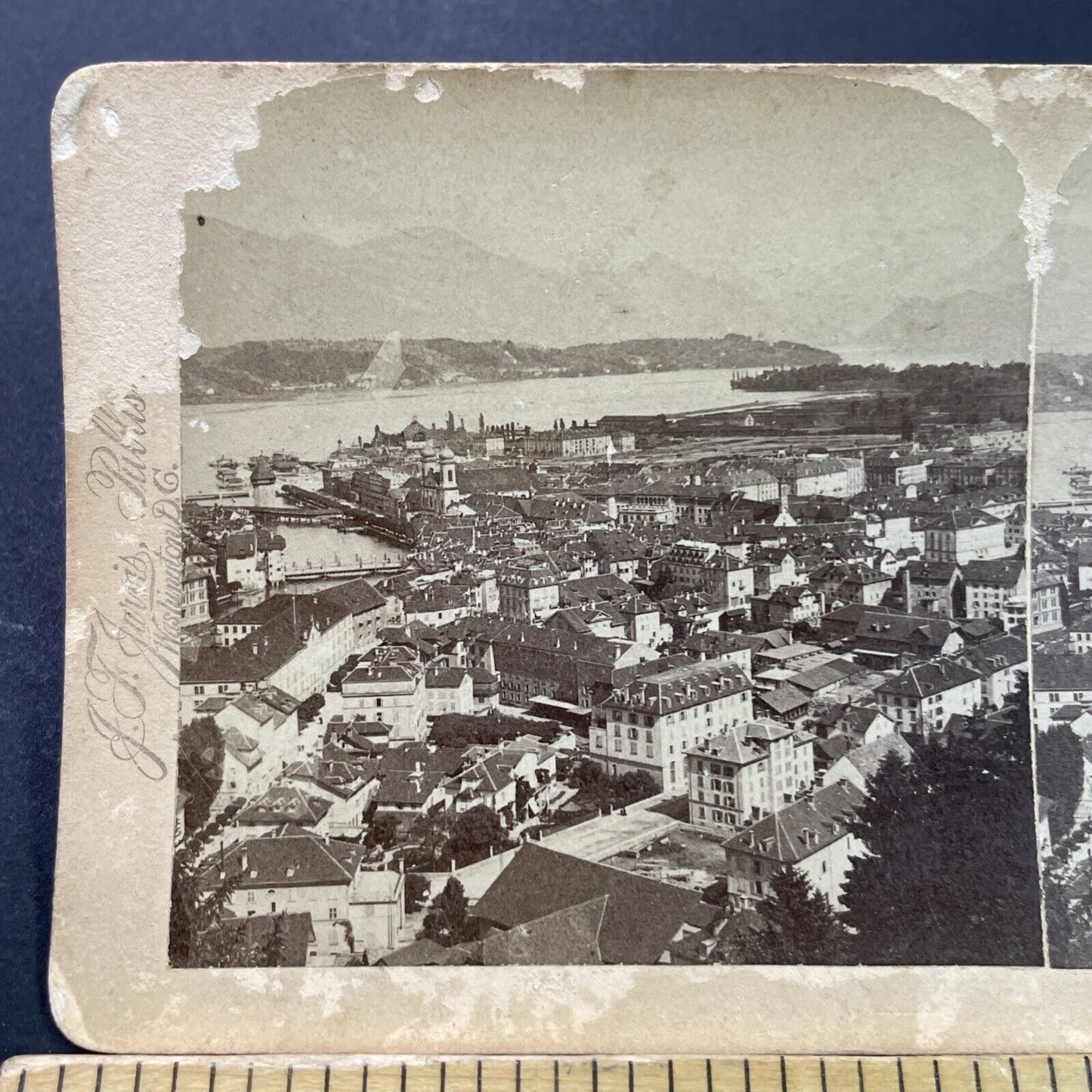 Antique 1897 Lucerne Switzerland City View Stereoview Photo Card P3949