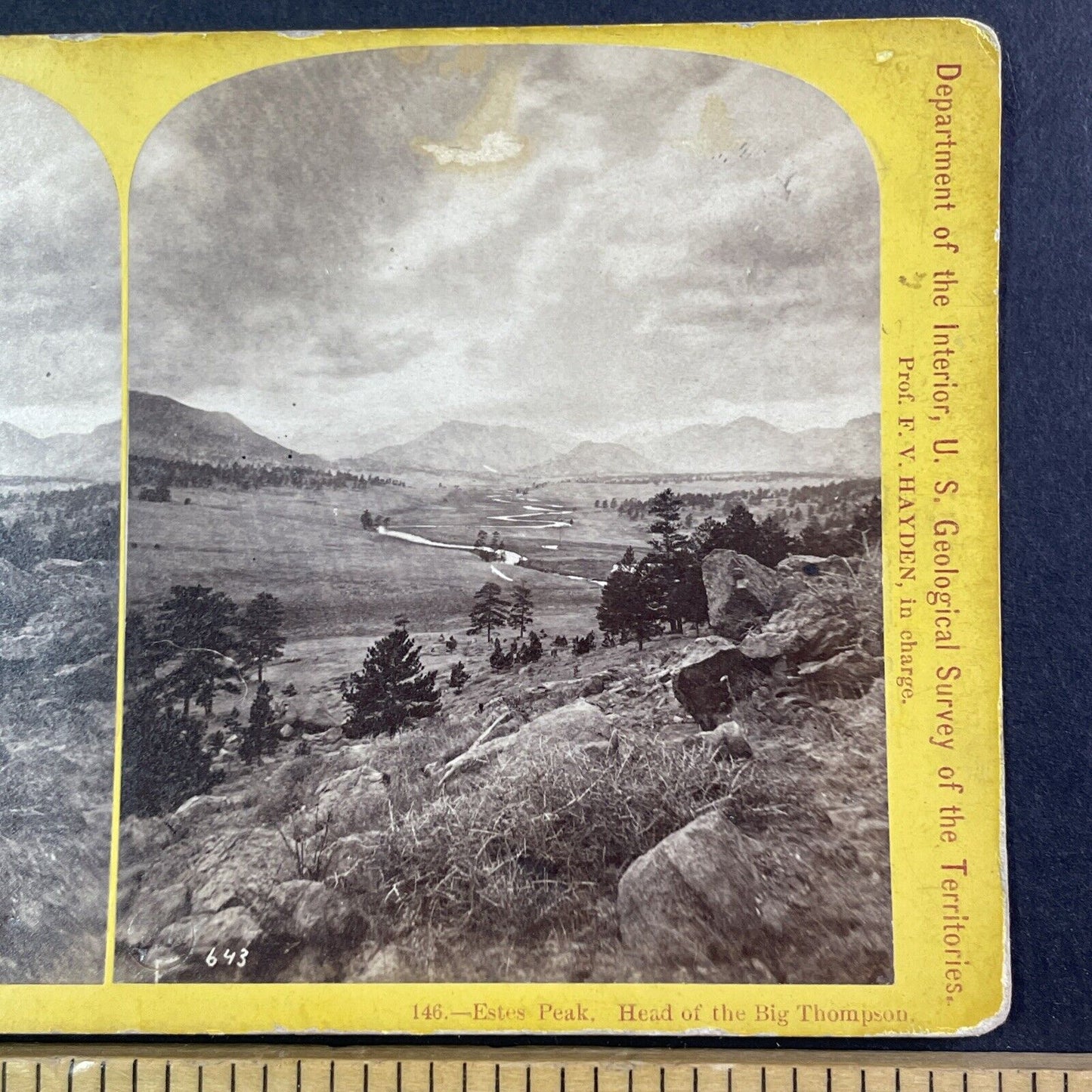 W.H. Jackson Hayden Geological Survey Stereoview Estes Peak Colorado c1872 X3637