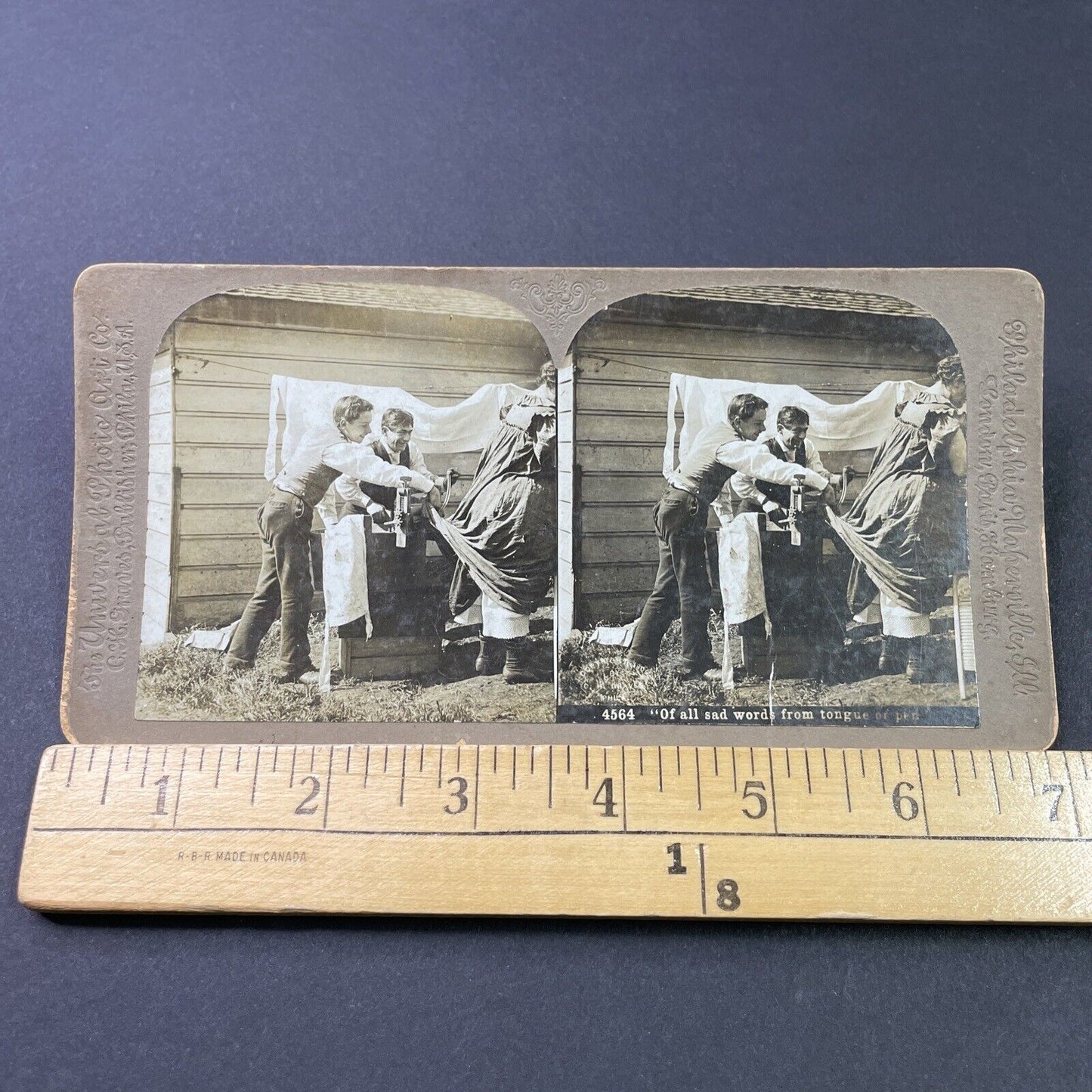 Antique 1901 Womans Dress Stuck In Washing Machine Stereoview Photo Card P2933