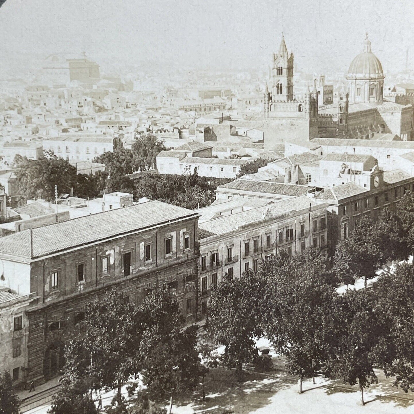 Antique 1910 City Of Palermo Italy Aerial View Stereoview Photo Card P2176