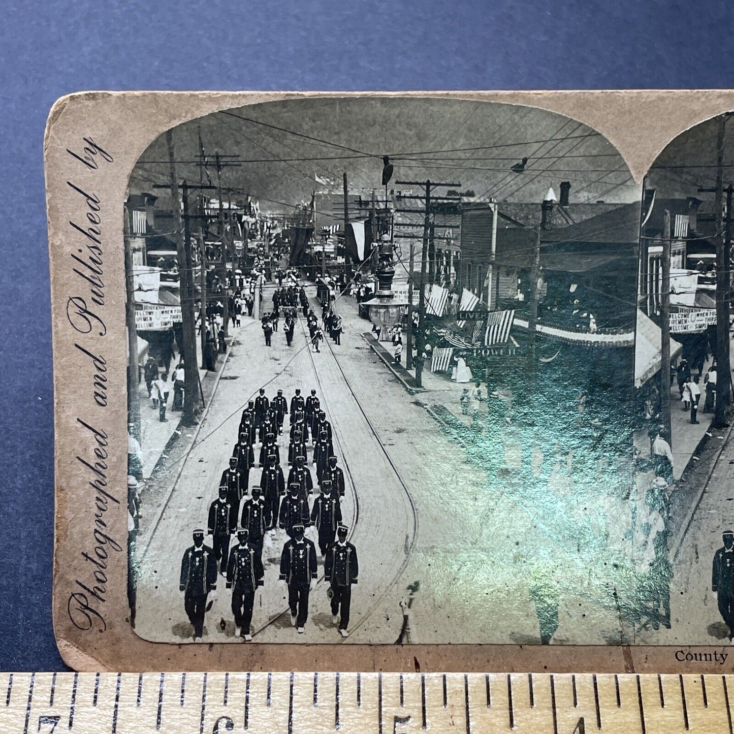 Antique 1908 Salamanca New York Militia Parade Stereoview Photo Card P2304