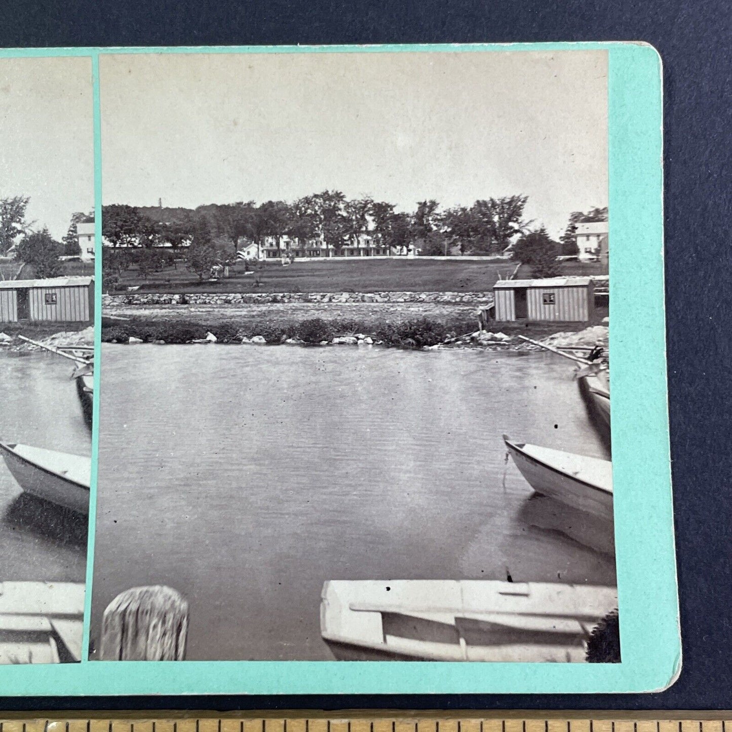 Center Harbor New Hampshire Stereoview Boat Launch Antique c1870s Y2270