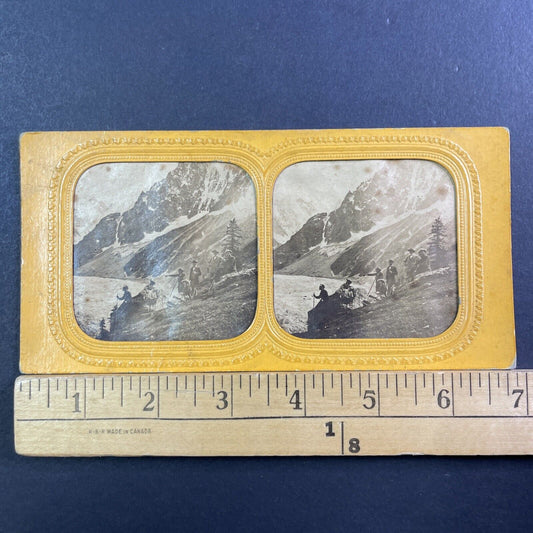 France Hikers Chamonix Glacier Stereoview French Tissue Antique c1850s XT2107