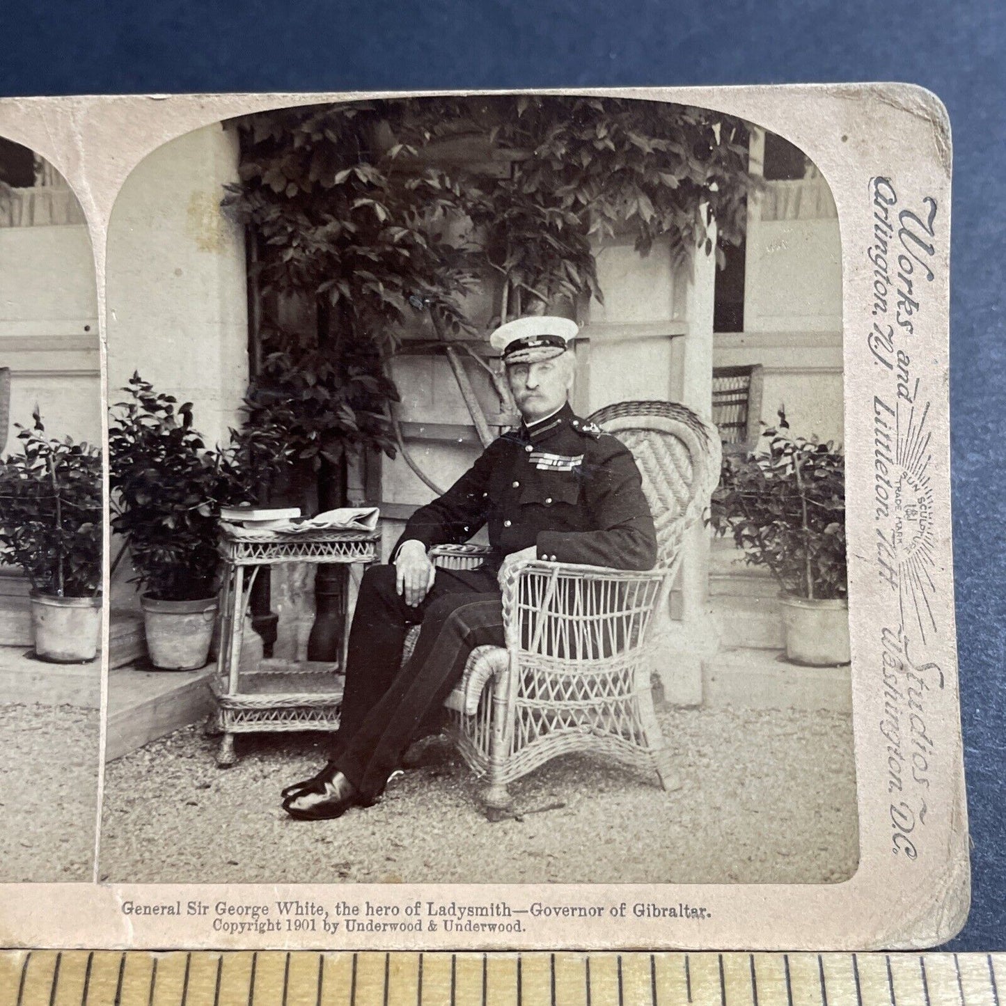 Antique 1901 British Army General George White Stereoview Photo Card P5537