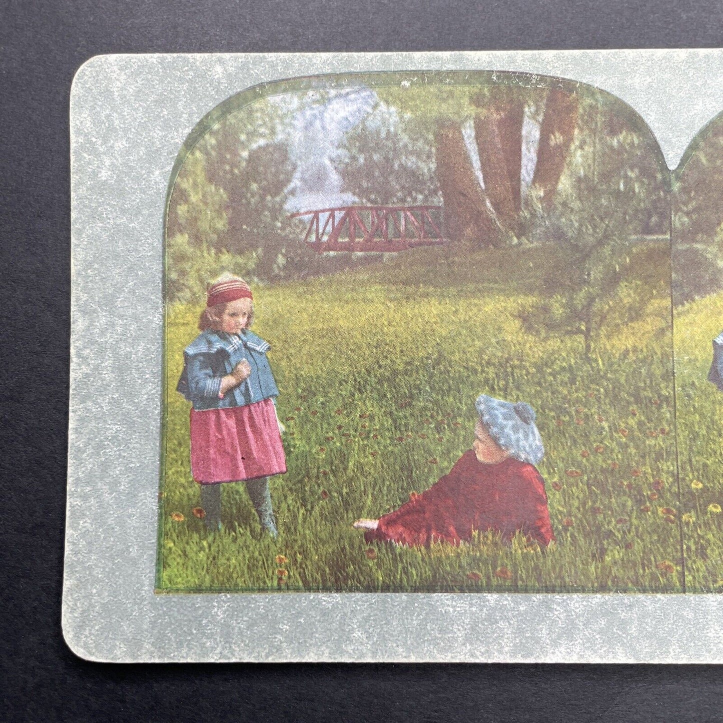 Antique 1898 Children Playing In The Grass Stereoview Photo Card P580-005