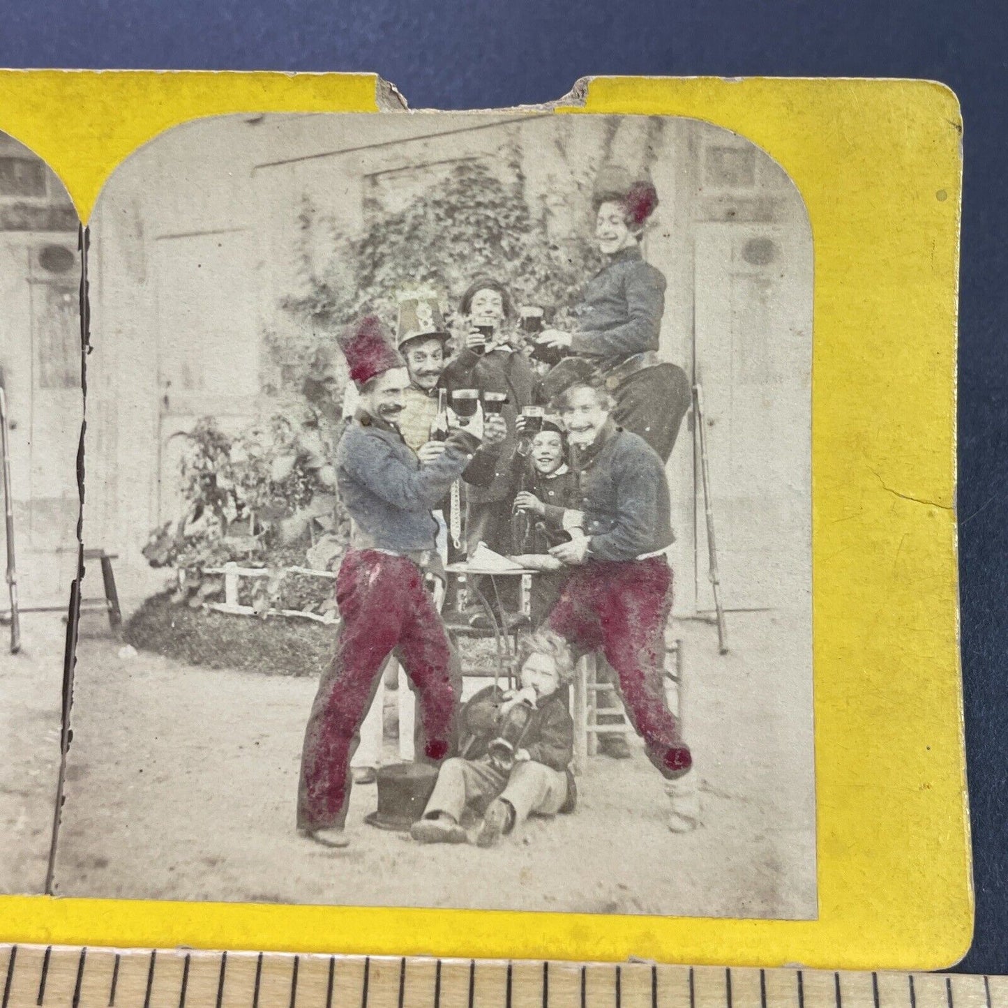 Antique 1870s Russian Boys Drinking Beer Russia Stereoview Photo Card P4113