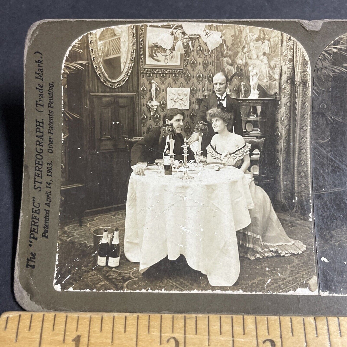 Antique 1902 Drunk Woman Moet & Chandon Champagne Stereoview Photo Card P4635