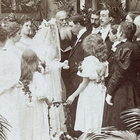 Antique 1897 Victorian Bride & Groom At The Alter Stereoview Photo Card P2952