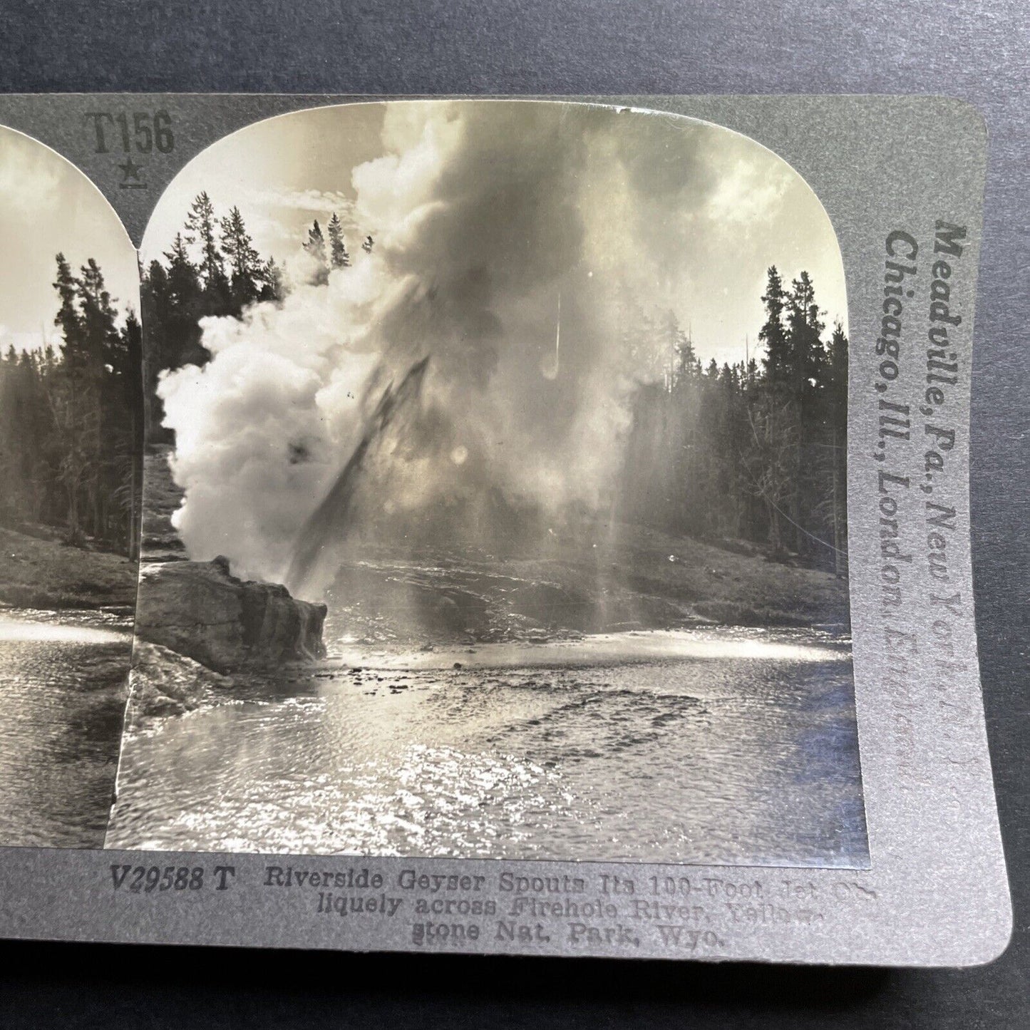 Antique 1905 Geyser Erupts Firehole River Wyoming Stereoview Photo Card P1412