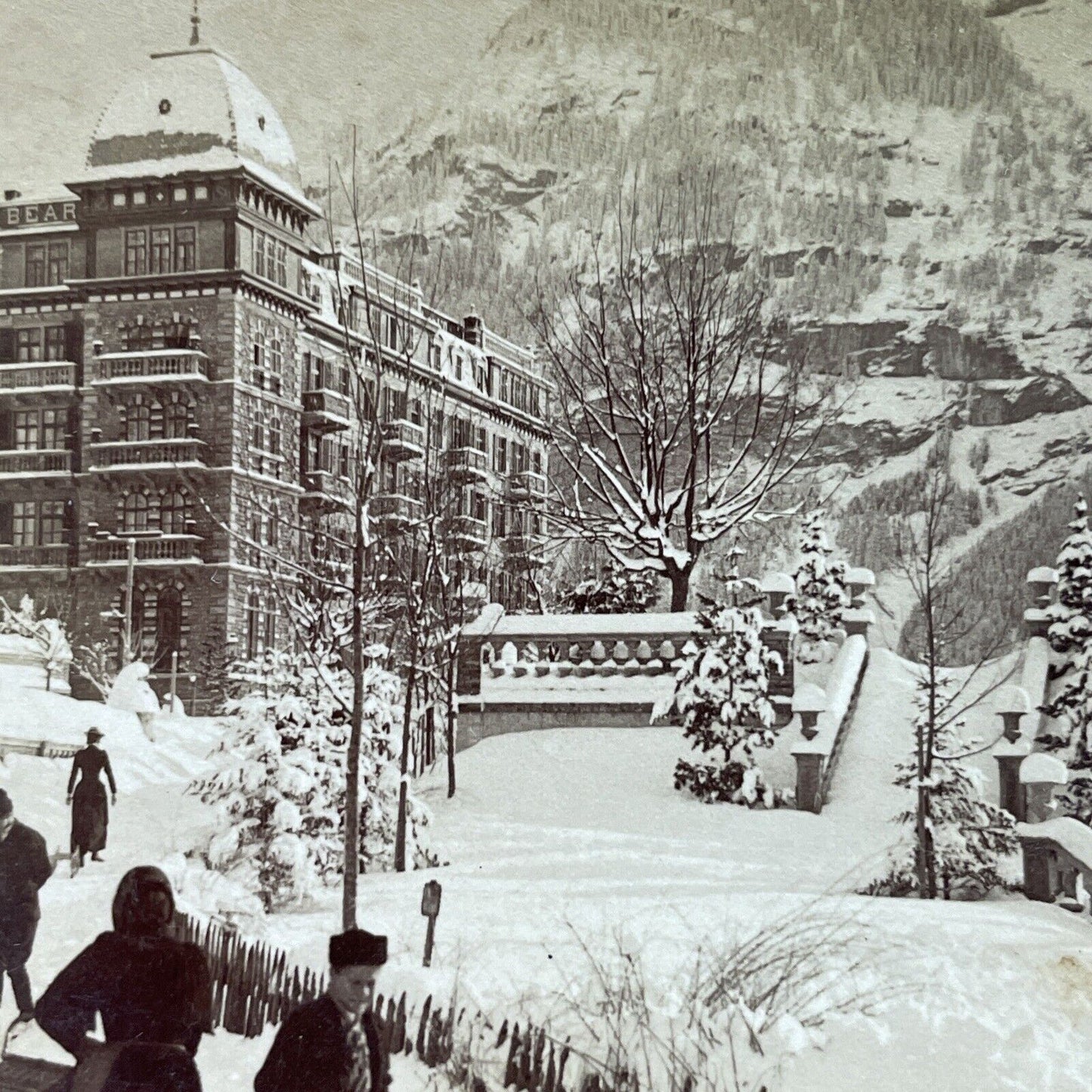 Antique 1901 Big Snowstorm Grindelwald Switzerland Stereoview Photo Card P3807