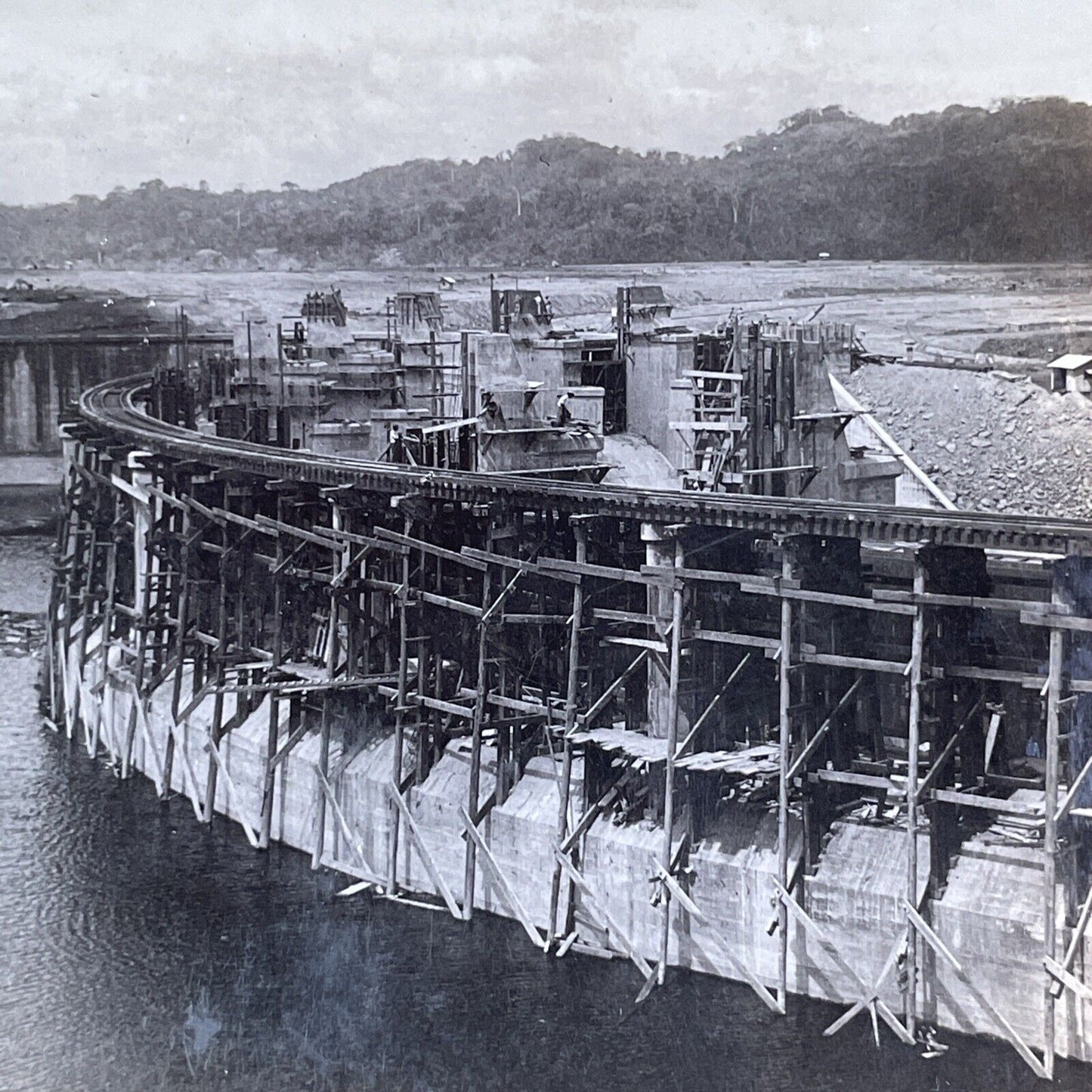 Gatun Lake Spillway Panama Canal Stereoview Antique c1913 Y2820