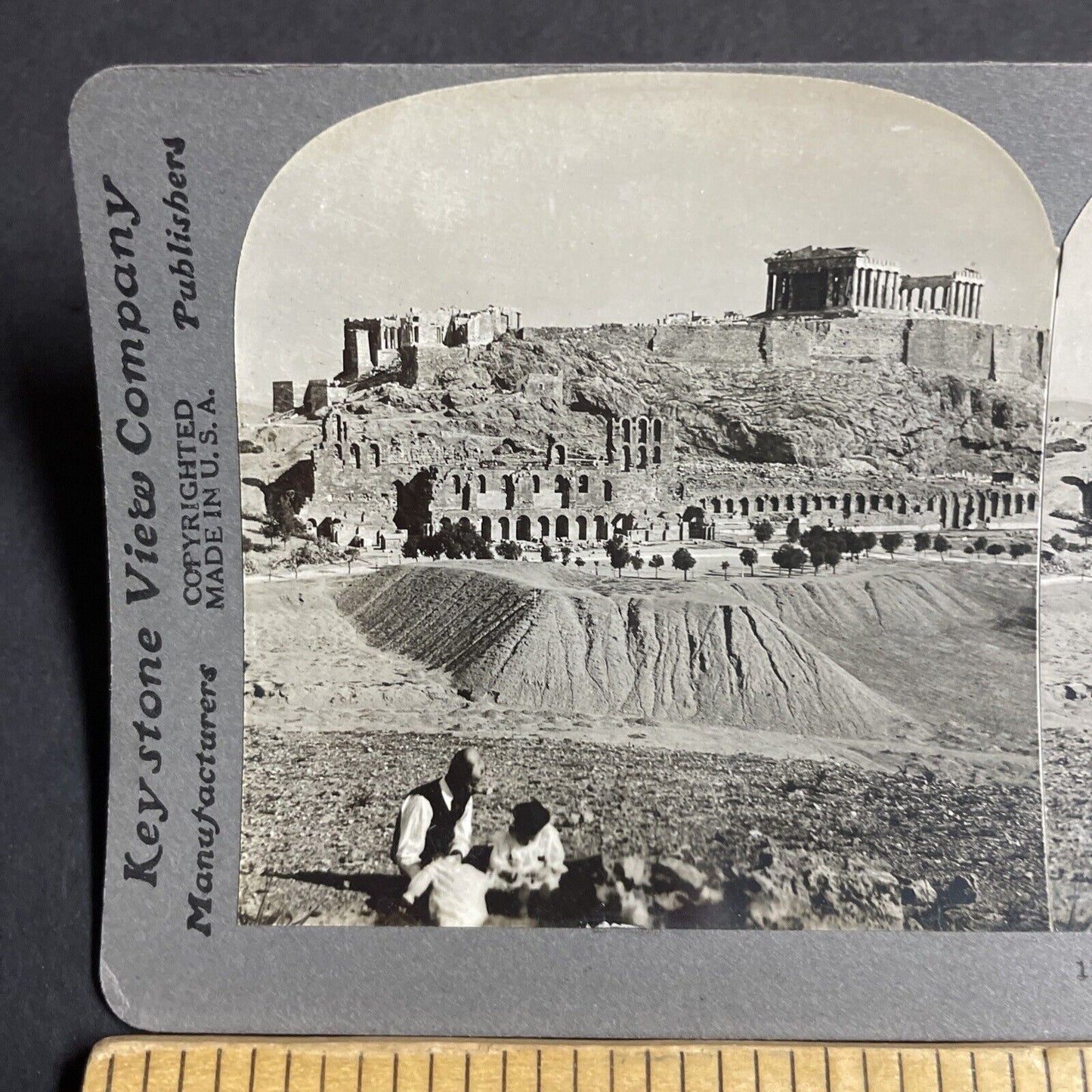 Antique 1909 The Acropolis In Athens Greece Stereoview Photo Card P4260